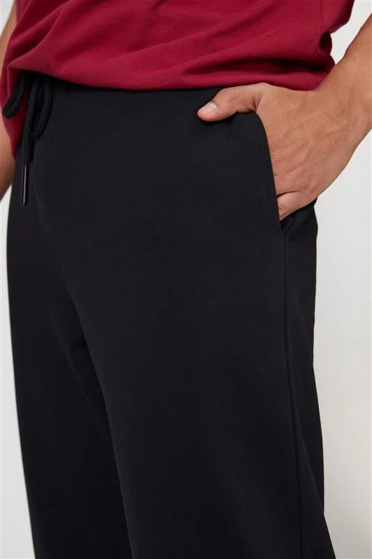Erkek Düz Kesim Siyah Jogger Pantolon