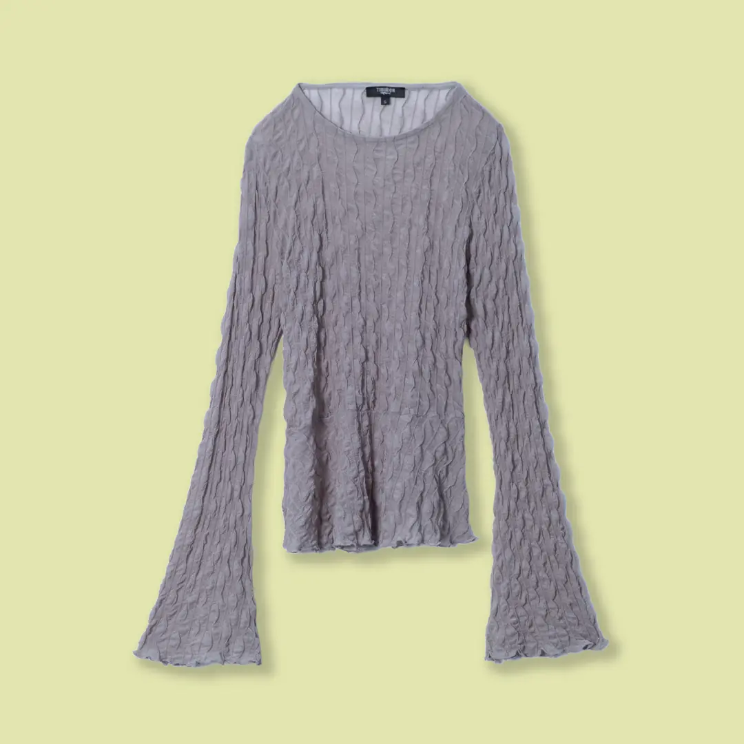 Gri İspanyol Kol Dokulu Transparan Üst