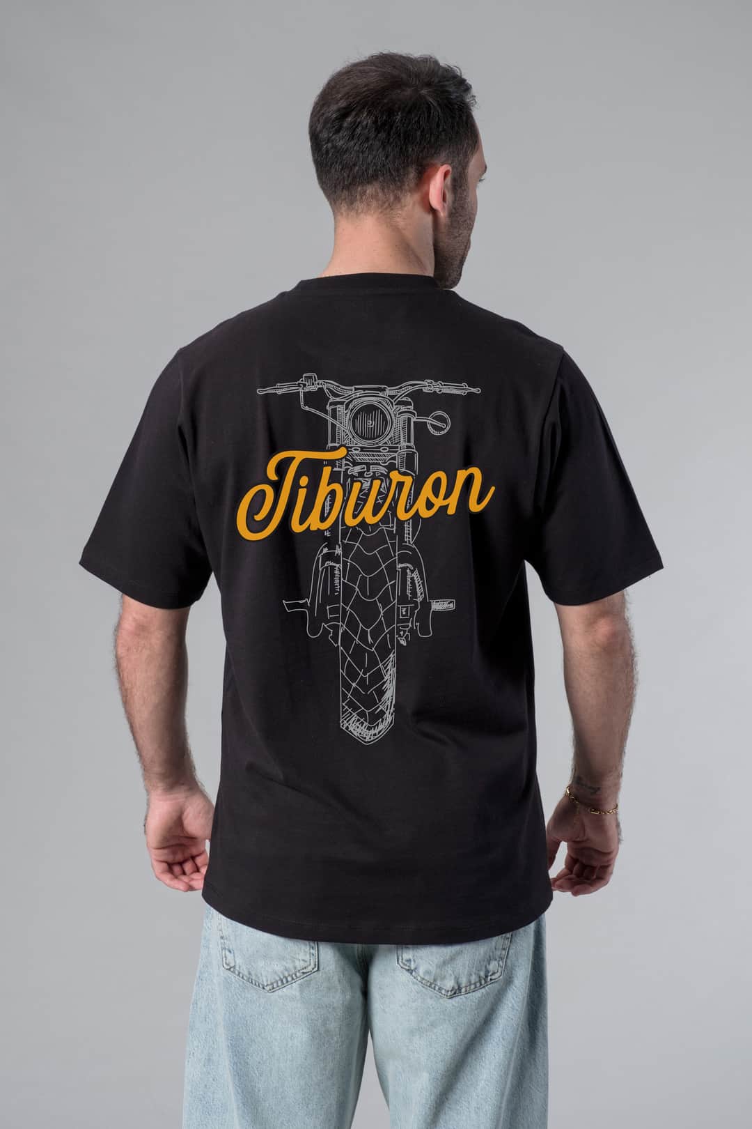 Önü ve Arkası Baskılı Siyah Tişört