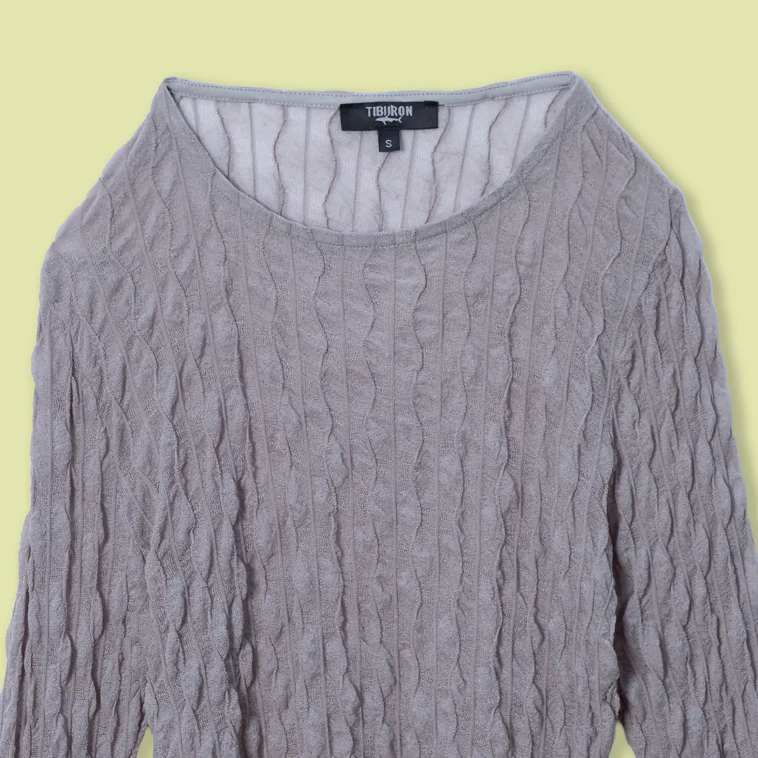 Gri İspanyol Kol Dokulu Transparan Üst