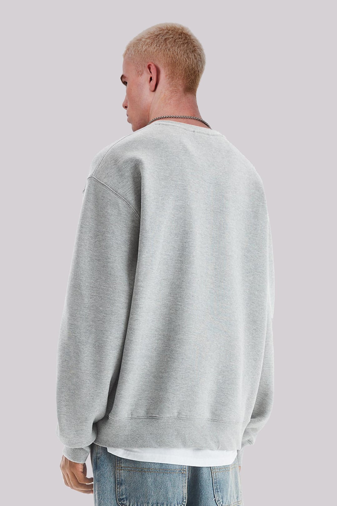 Nakışlı Melanj Erkek Oversize Sweatshirt