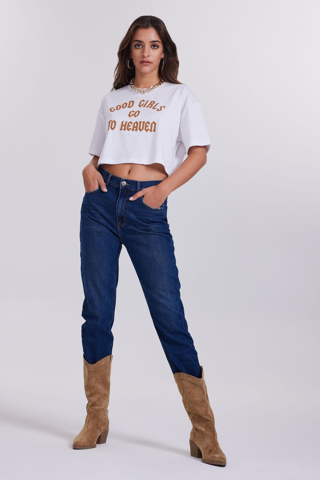 Slogan Baskılı Kadın Beyaz Crop Tişört