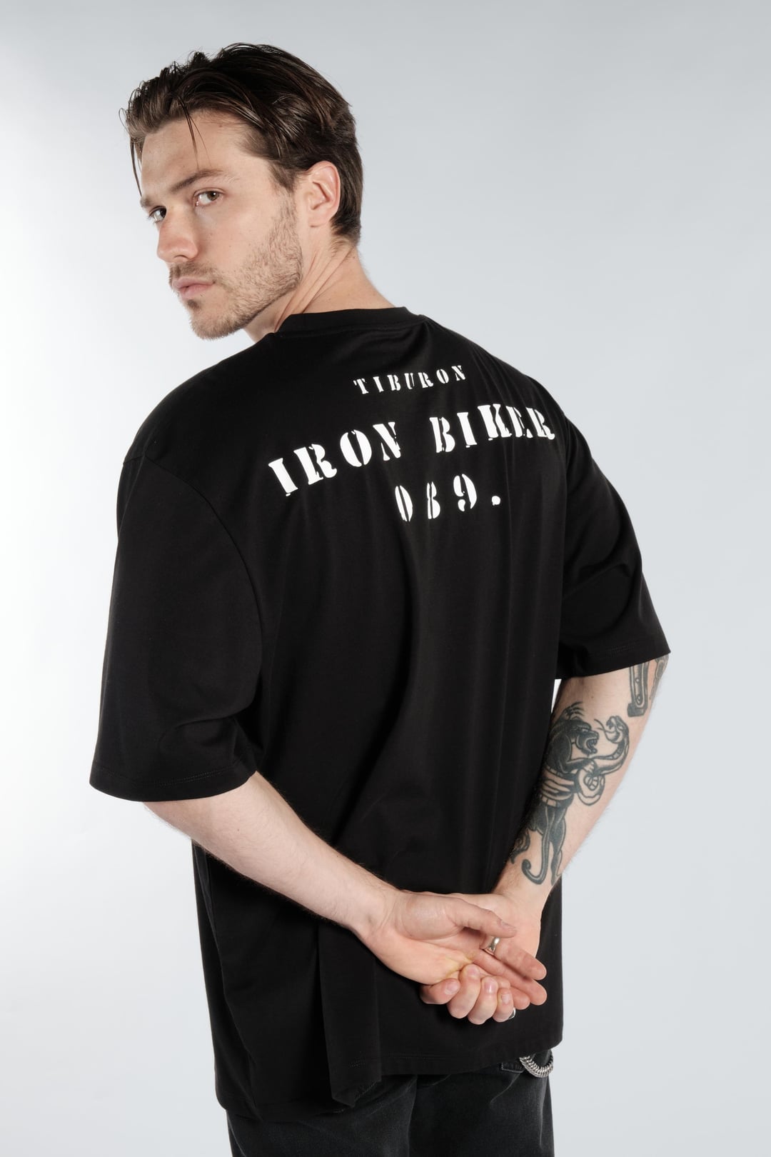 Tiburon Motorcu Siyah Oversize Tişört