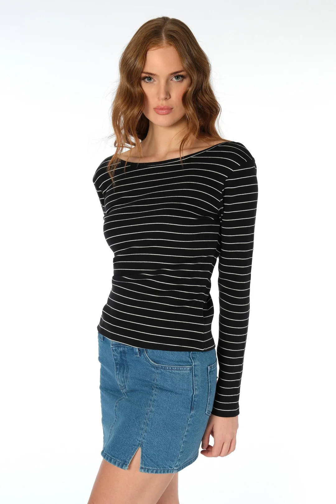 Sırt Dekolteli Çizgili Body