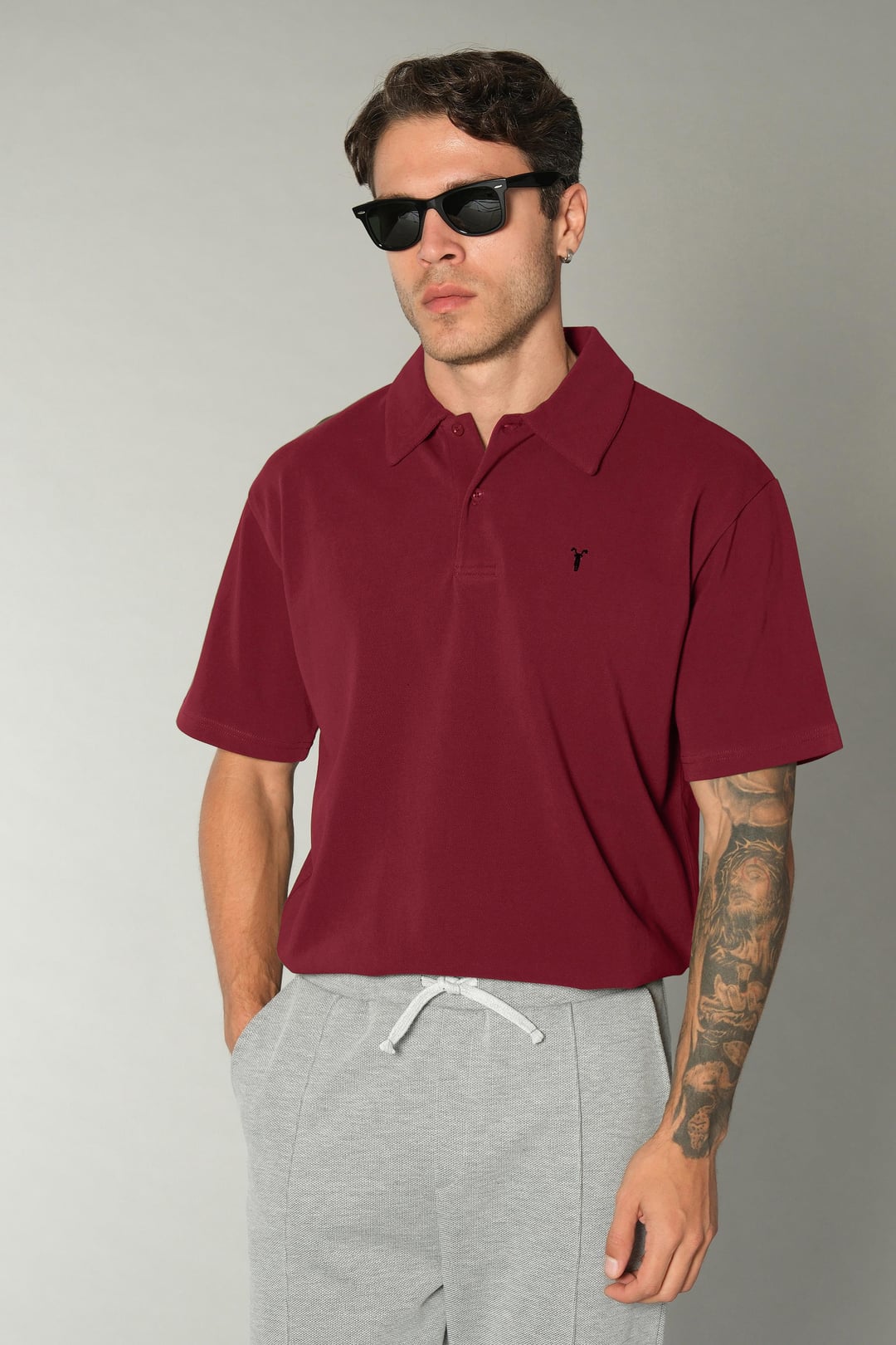 Bordo Dokulu Polo Yaka Tshirt
