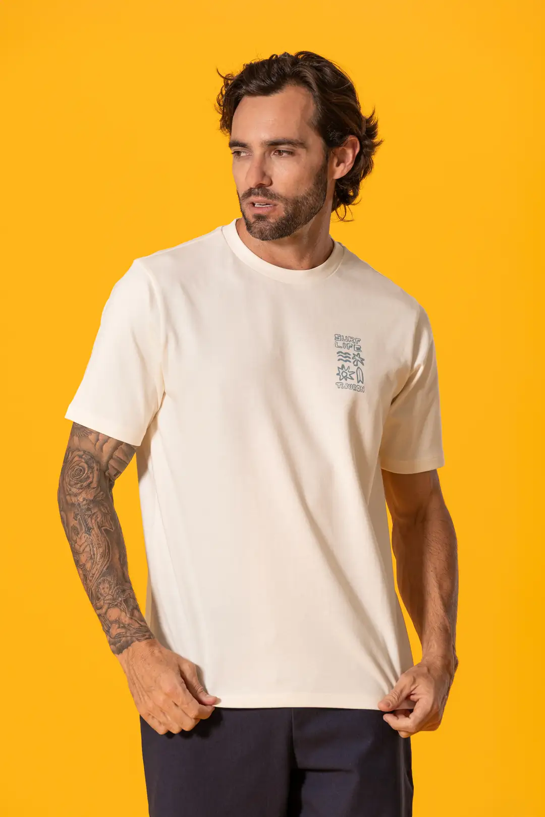 Yaz Temalı Baskılı Ekru Regular Tişört