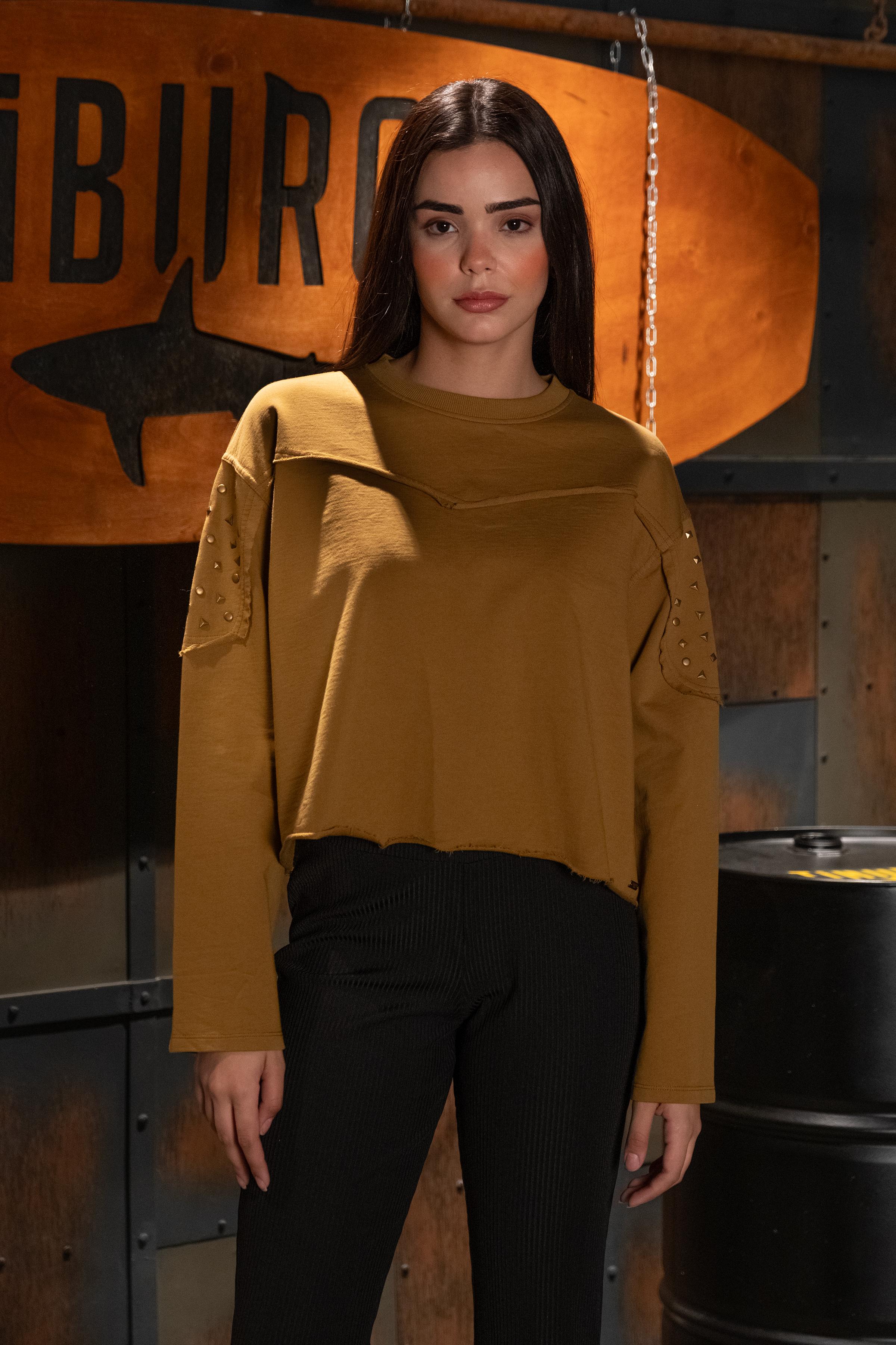 Trok Detaylı Hardal Sweatshirt