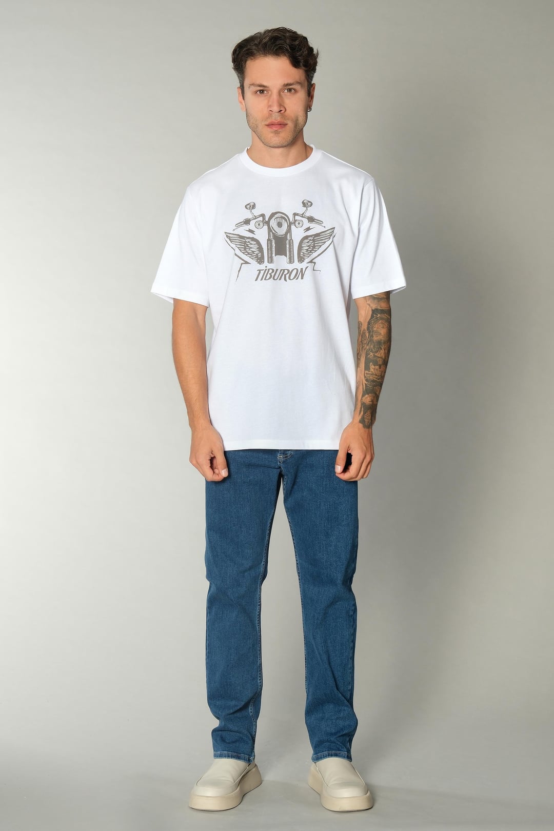 Motor Baskılı Beyaz Tshirt