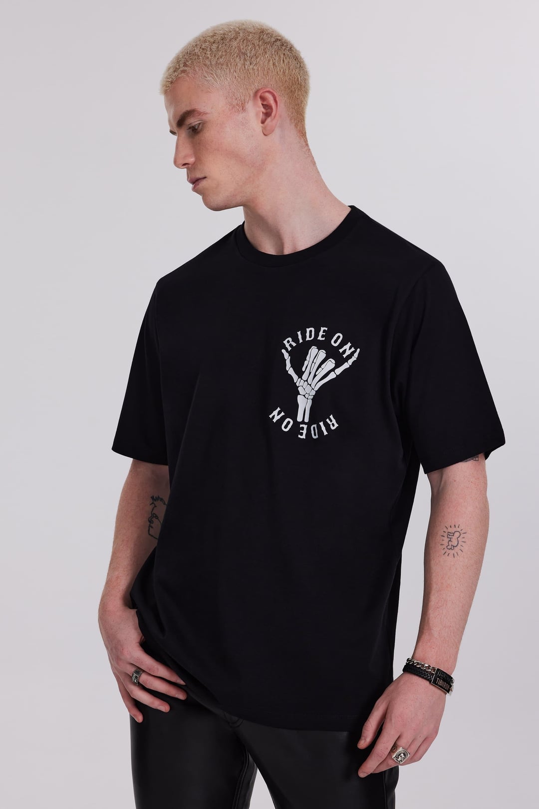 İskelet Baskılı Erkek Siyah Tshirt