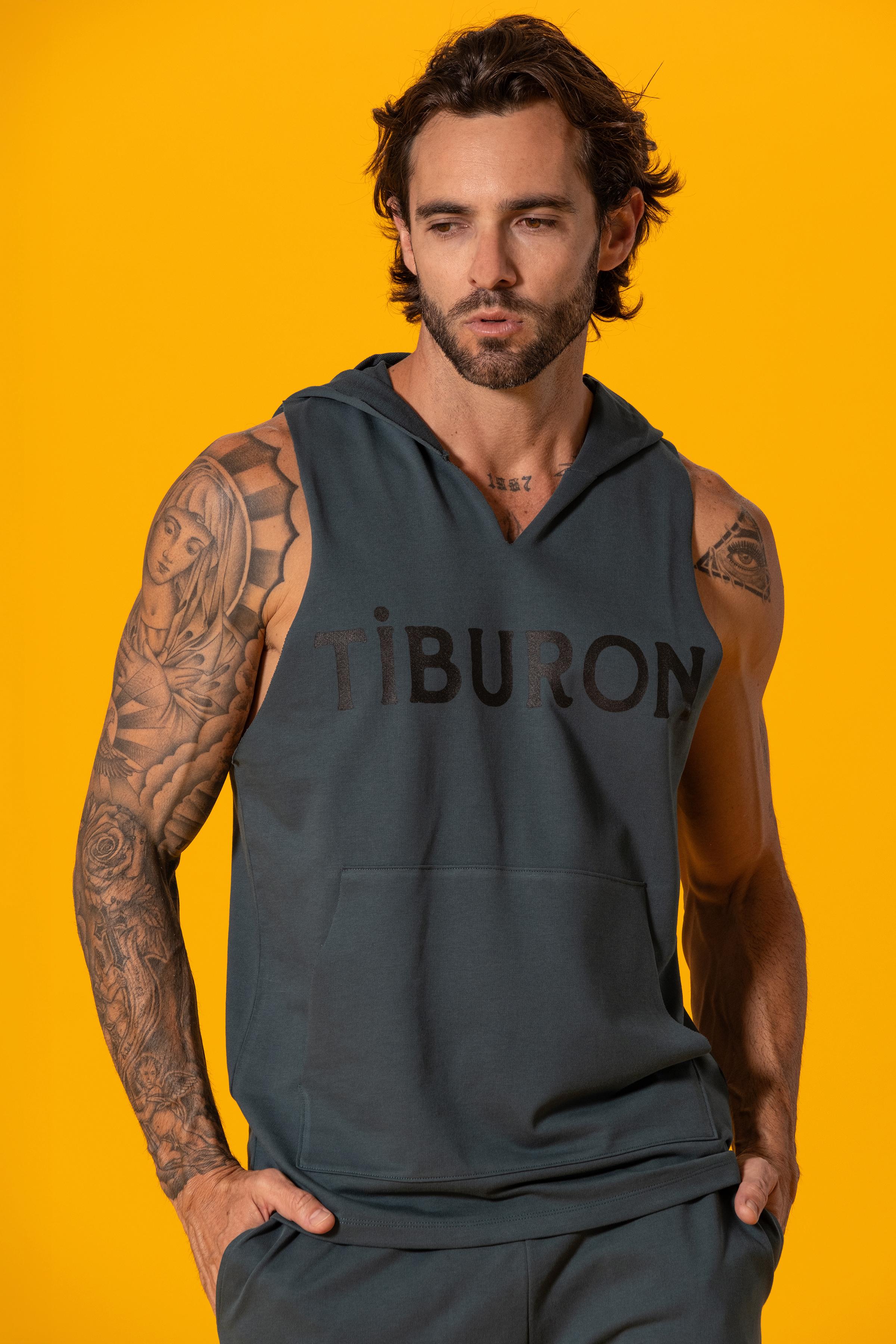 Tiburon Baskılı Kapüşonlu Kolsuz Sweatshirt