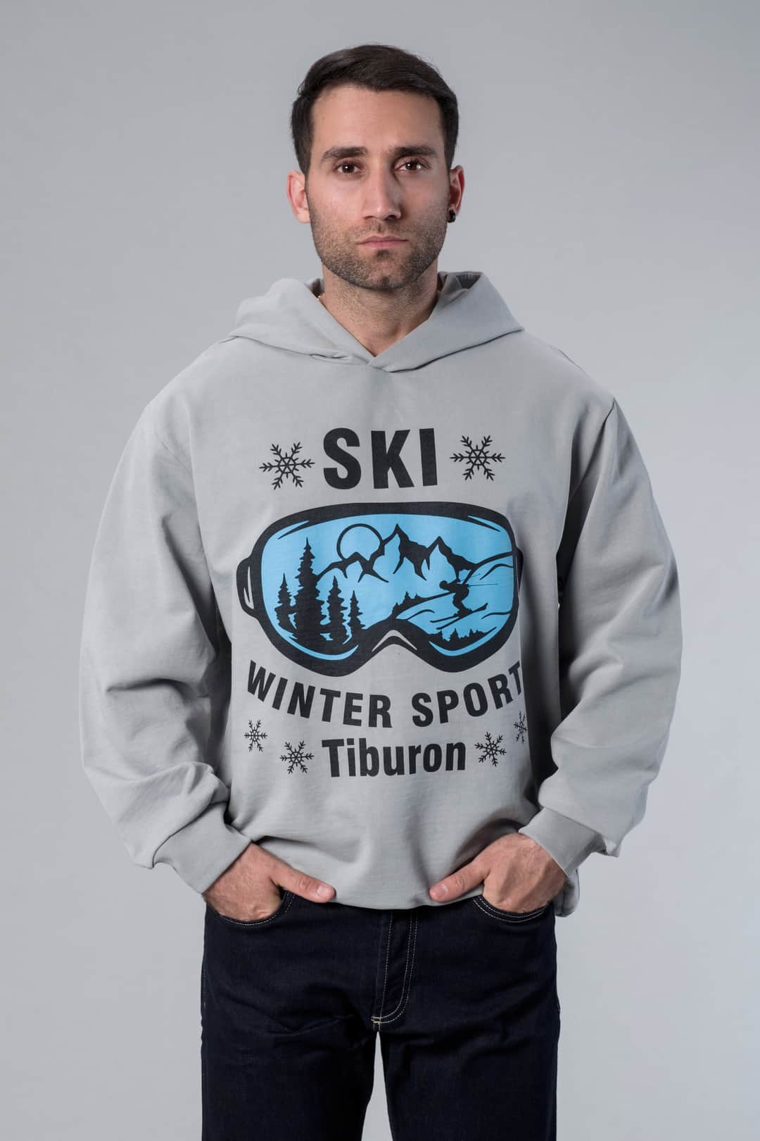 Kayak Teması Baskılı Oversize Hoodie