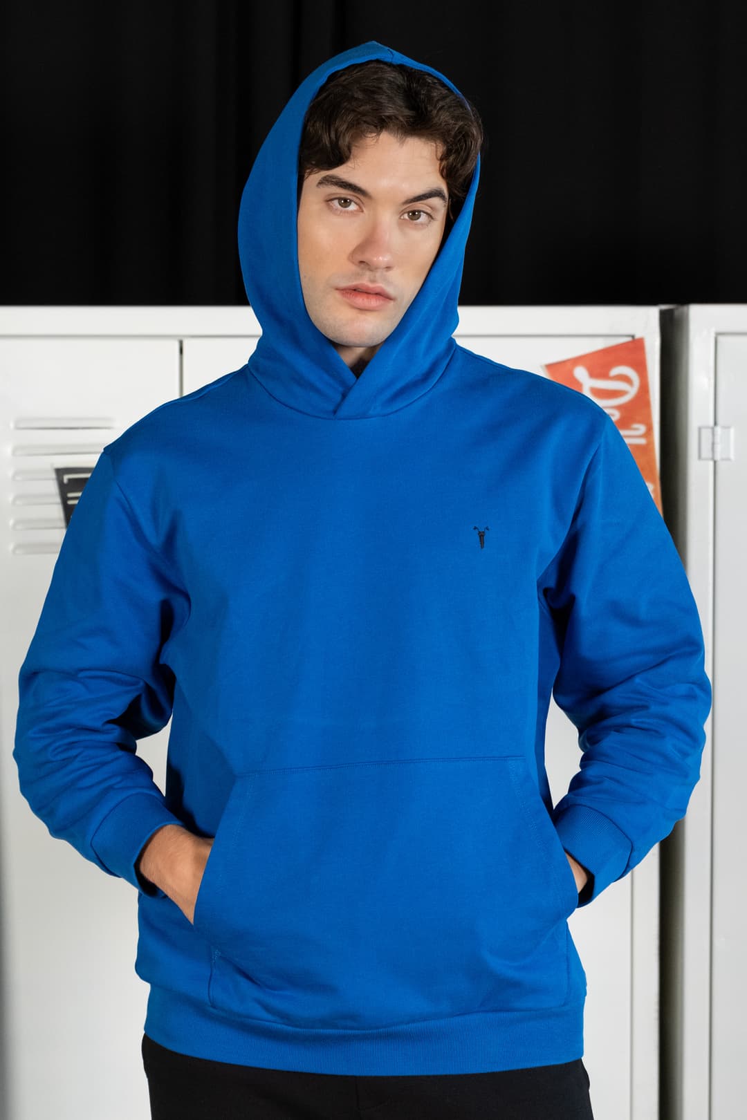Nakış Detaylı Mavi Oversize Hoodie