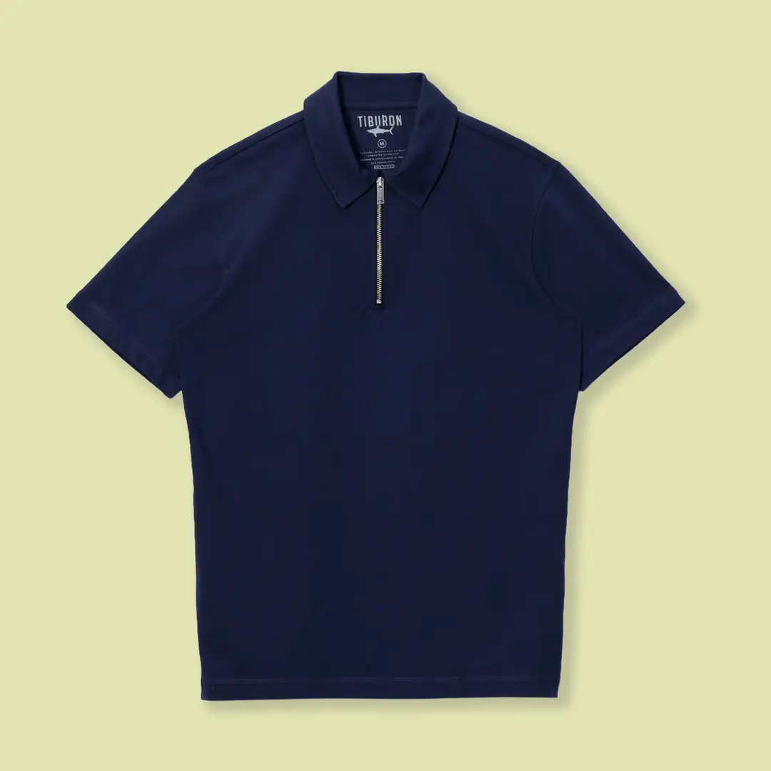 Erkek Lacivert Fermuarlı Polo Yaka Tişört