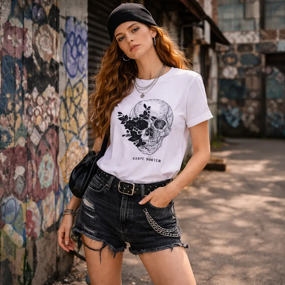 Kadın Kabartma Baskılı Beyaz Regular Tişört