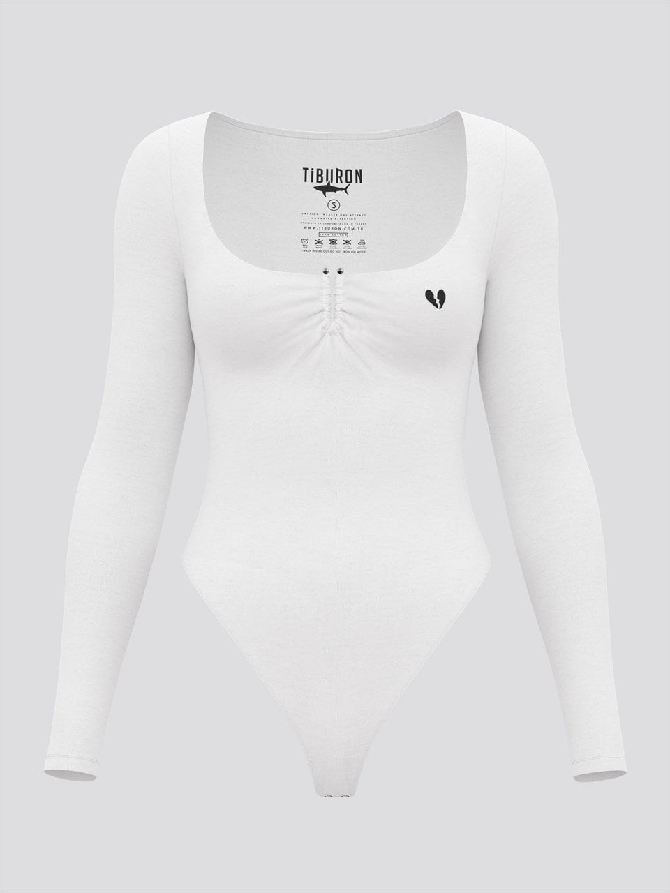 Nakışlı Dekolteli Beyaz Çıt Çıtlı Body