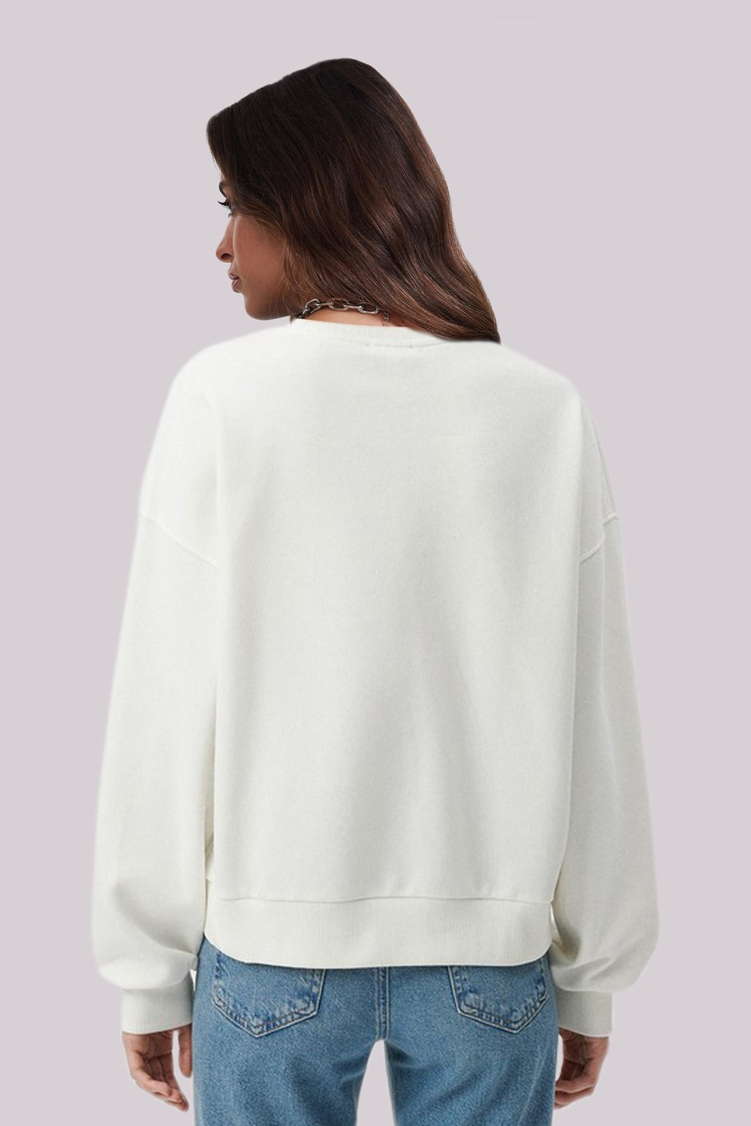 Önü Motorcu Baskılı Manşetli Ekru Kadın Sweatshirt