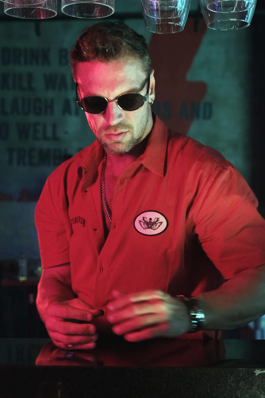 Kısa Kollu Patch Detaylı Kırmızı Erkek Gömlek