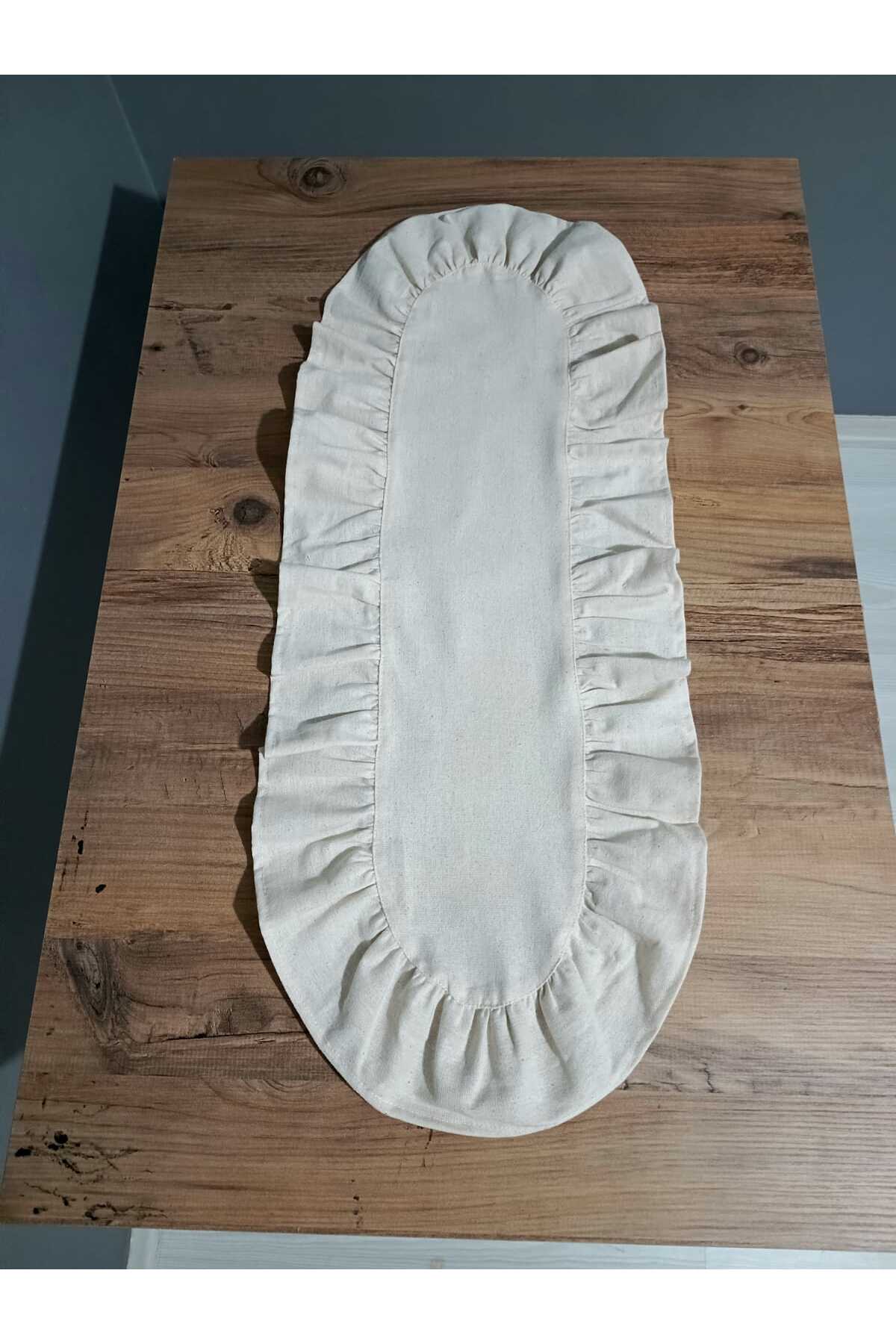 Oval Kenarlı Fırfırlı Keten Runner 40x110