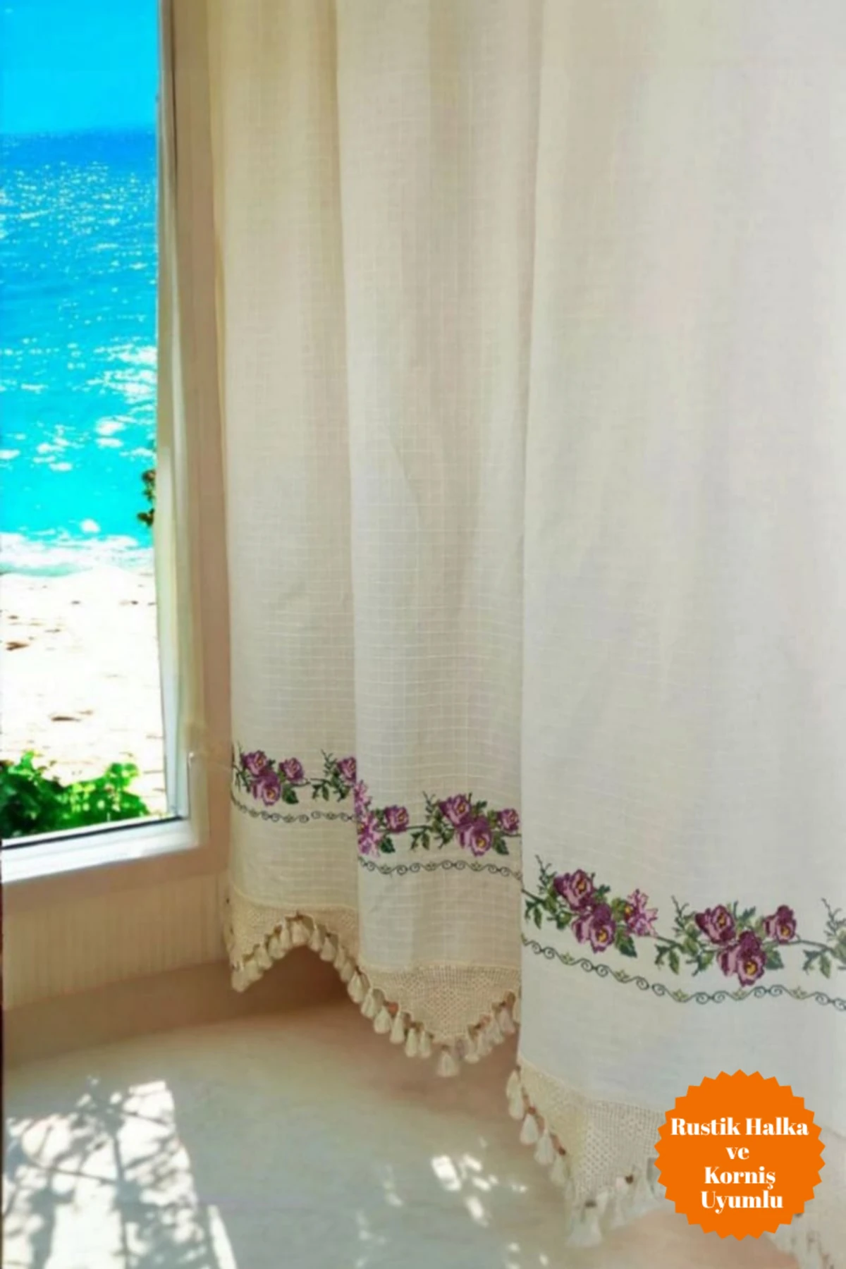 Mor Kanaviçe Işlemeli Monika Perde (EN X BOY) - Pilesiz