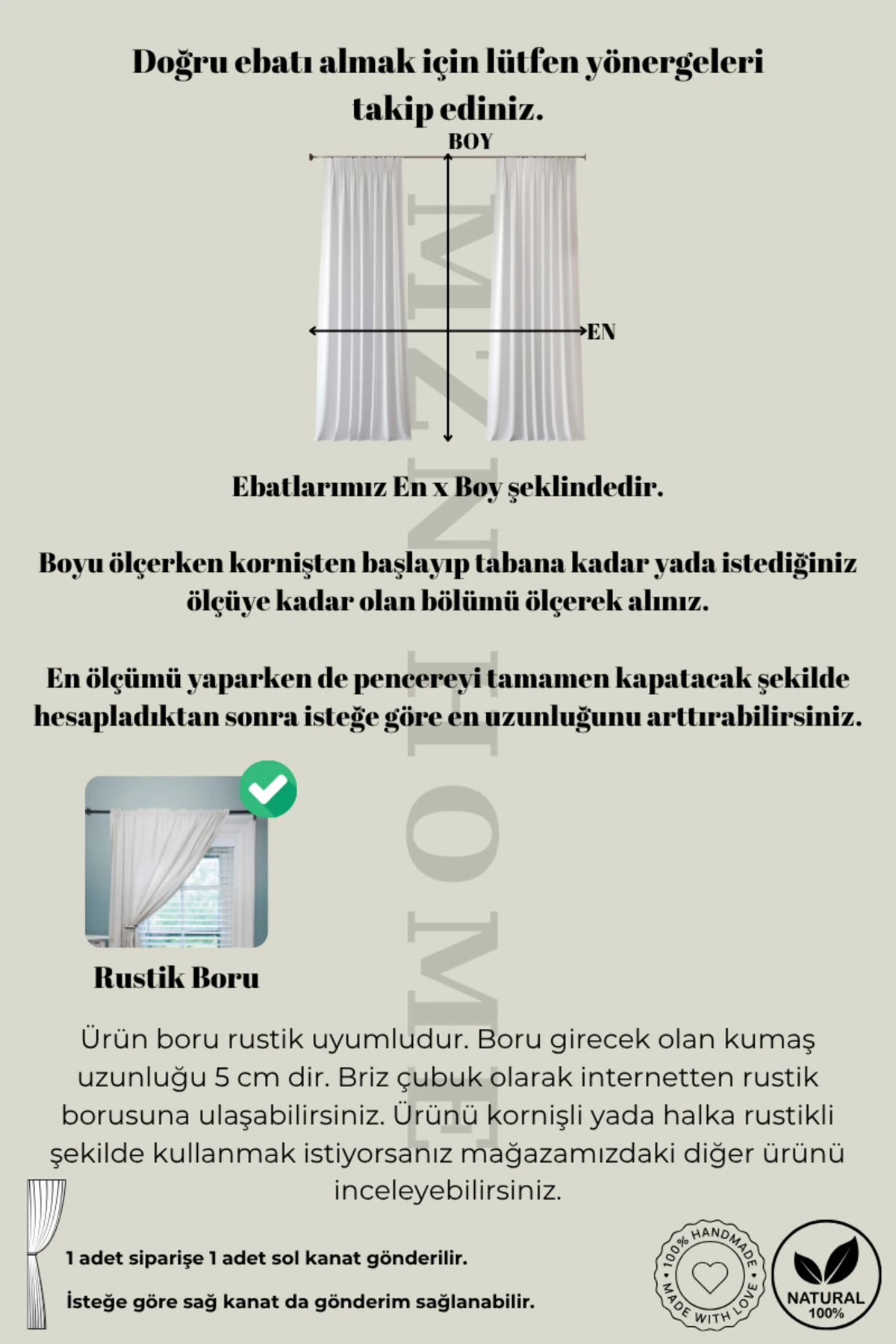 Etekucu Fırfırlı RUSTİK BORU Sütlü Kahve Şeritli Vintage Keten Perde - Bağcık Hediyeli - (EN X BOY)