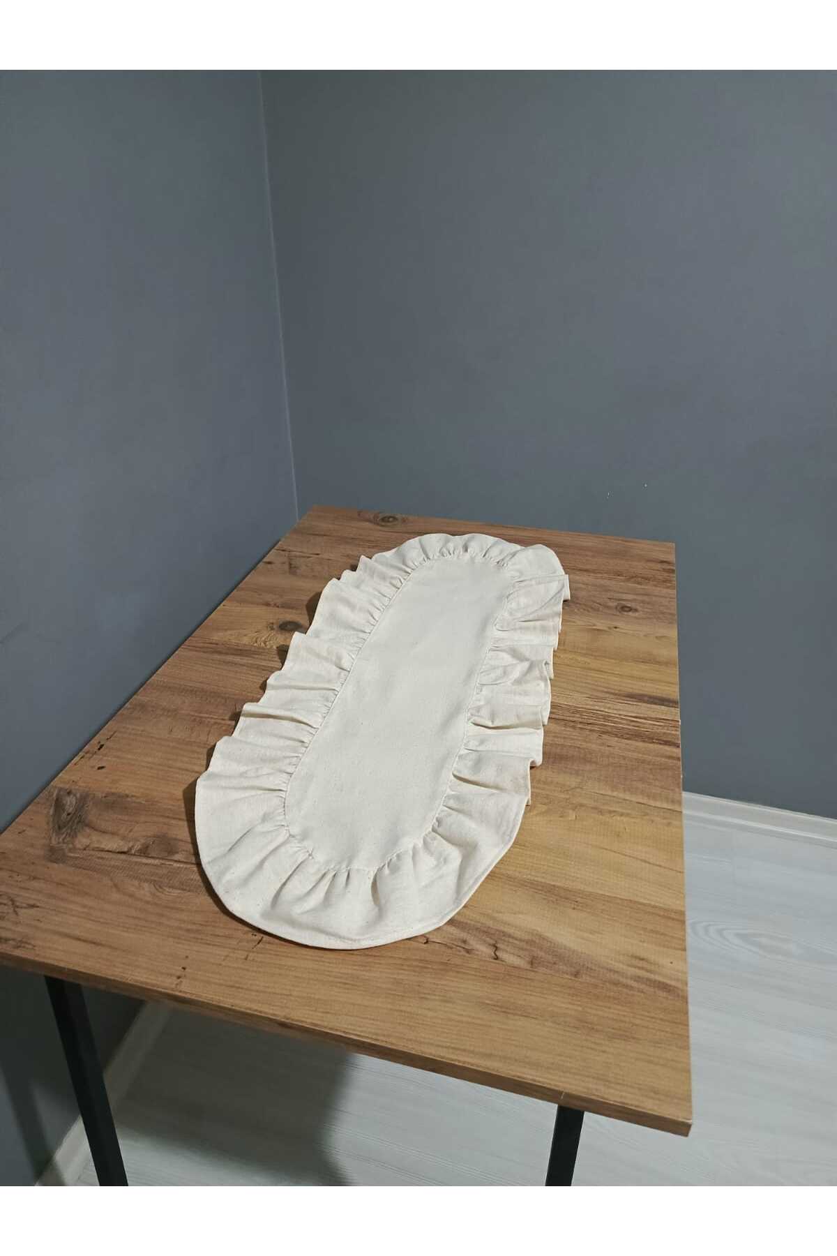 Oval Kenarlı Fırfırlı Keten Runner 50x150