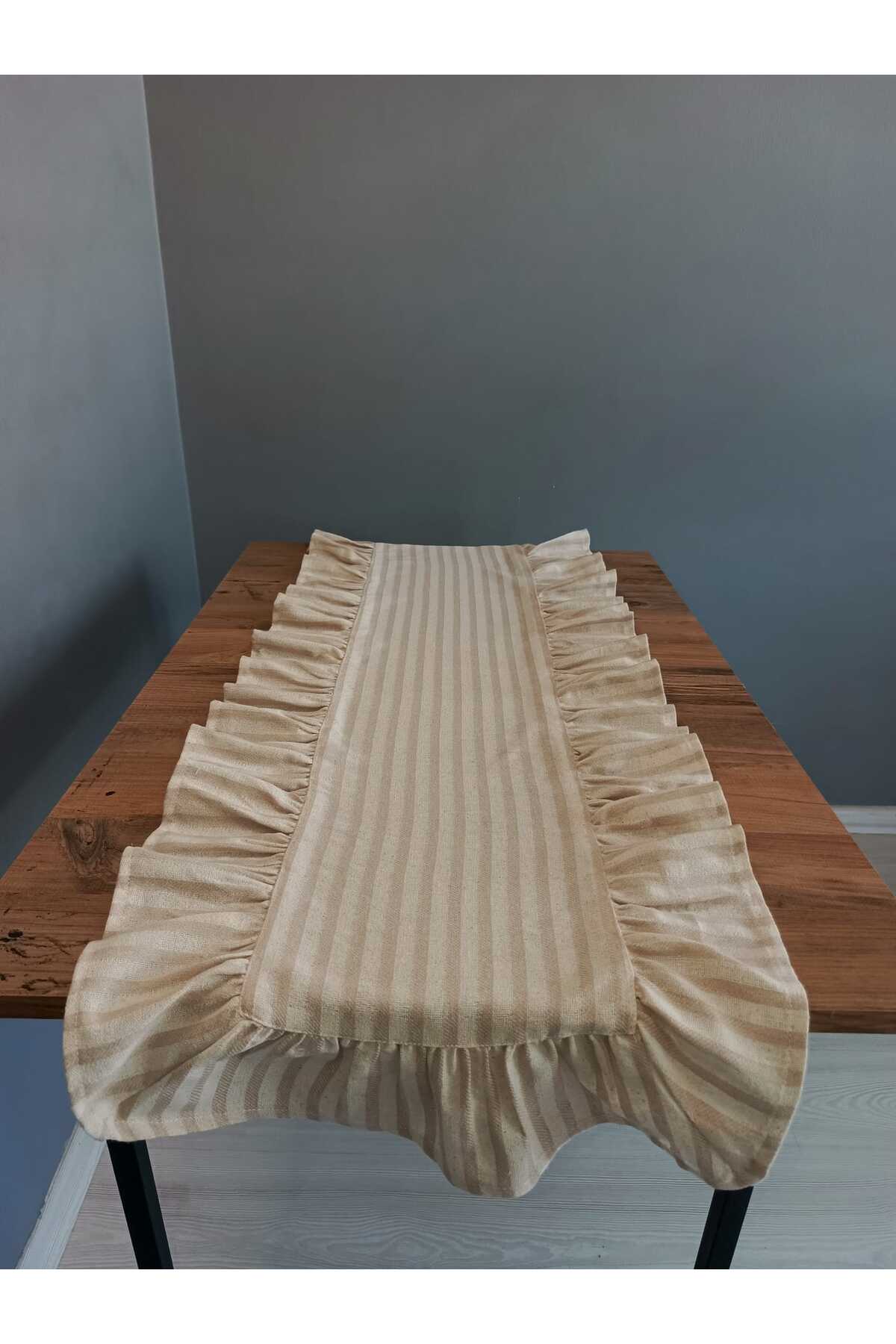 Fırfırlı Natural Keten Runner 40x110