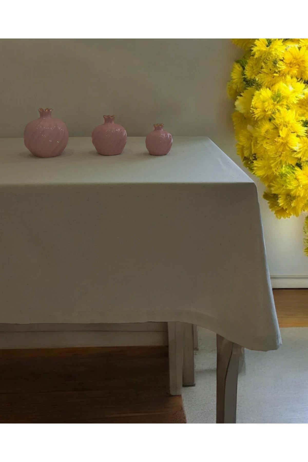 %100 Pamuk Bej Düz Vintage Masa Örtüsü