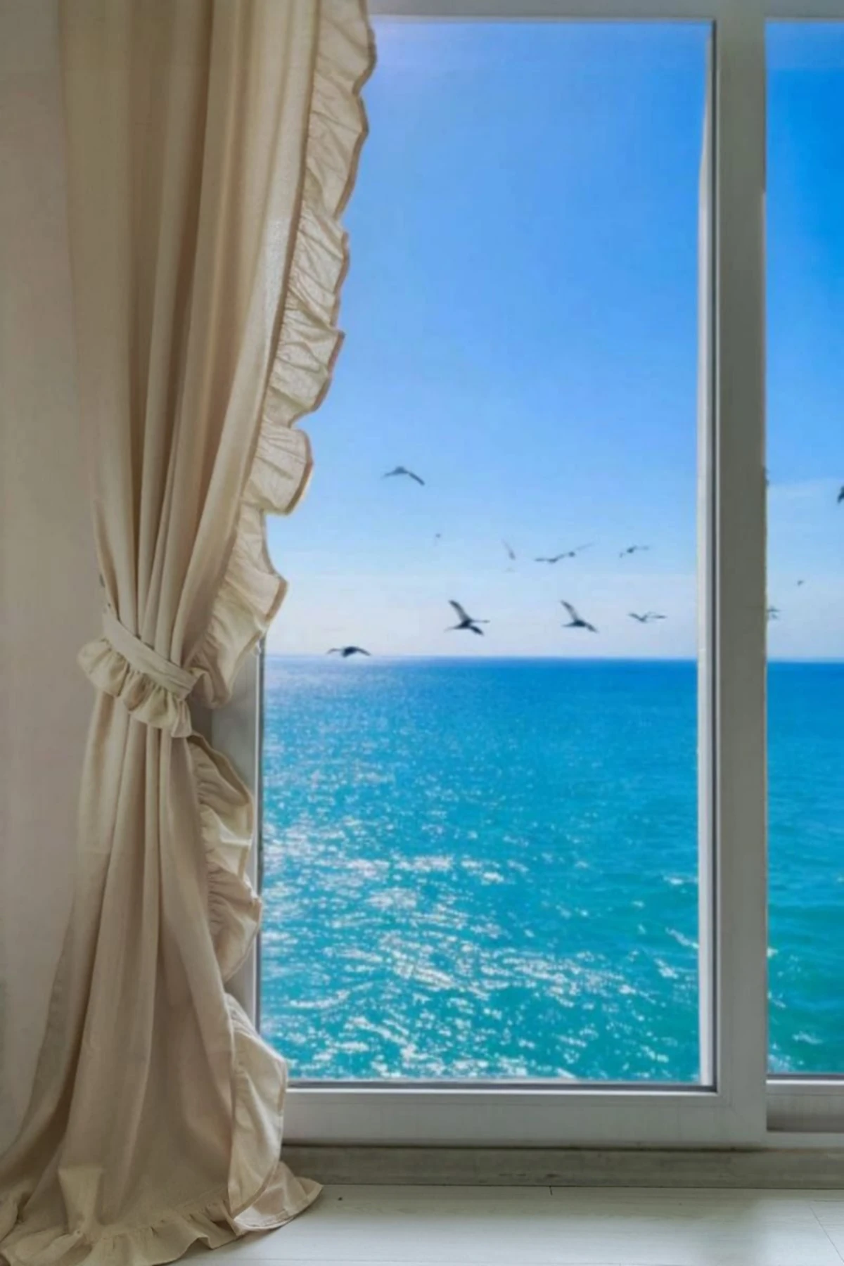 Fırfırlı Düz Bej Vintage Keten Perde (EN X BOY) - Tek Kanat - Bağcık Hediyeli