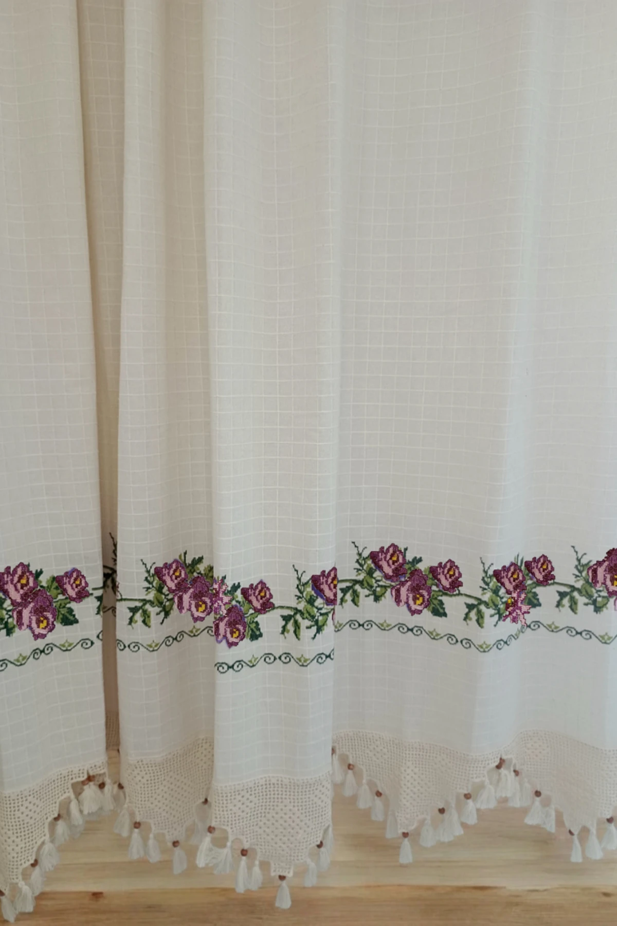 Mor Kanaviçe Işlemeli Monika Perde (EN X BOY) - Pilesiz