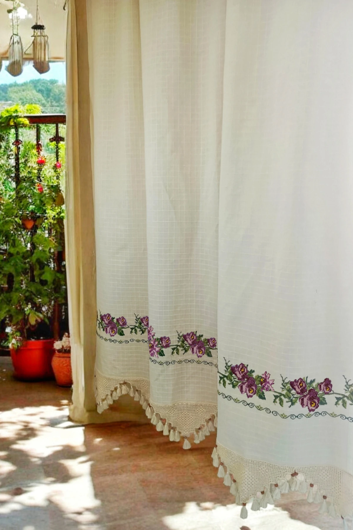 Mor Kanaviçe Işlemeli Monika Perde (EN X BOY) - Pilesiz