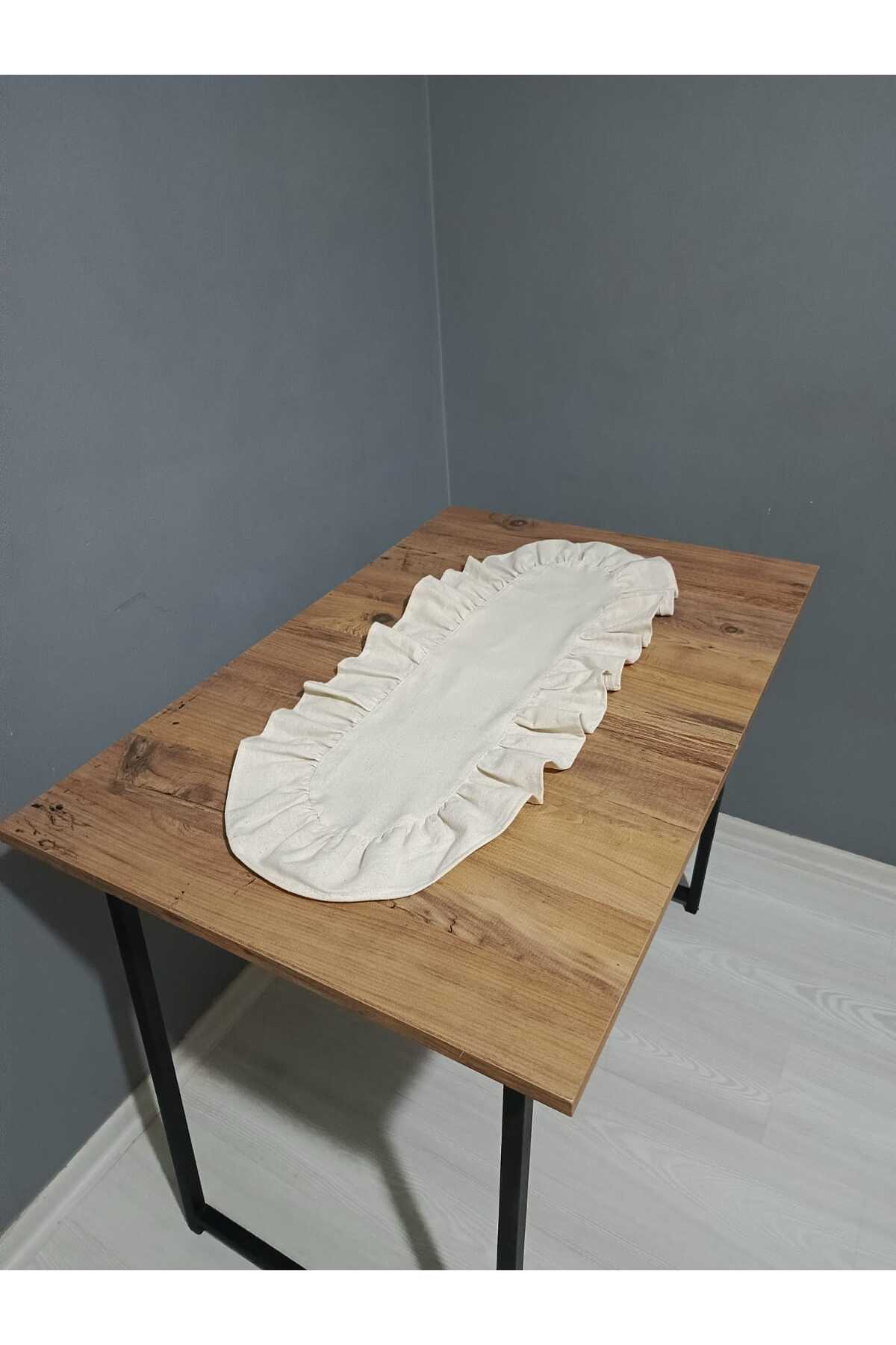 Oval Kenarlı Fırfırlı Keten Runner 40x110