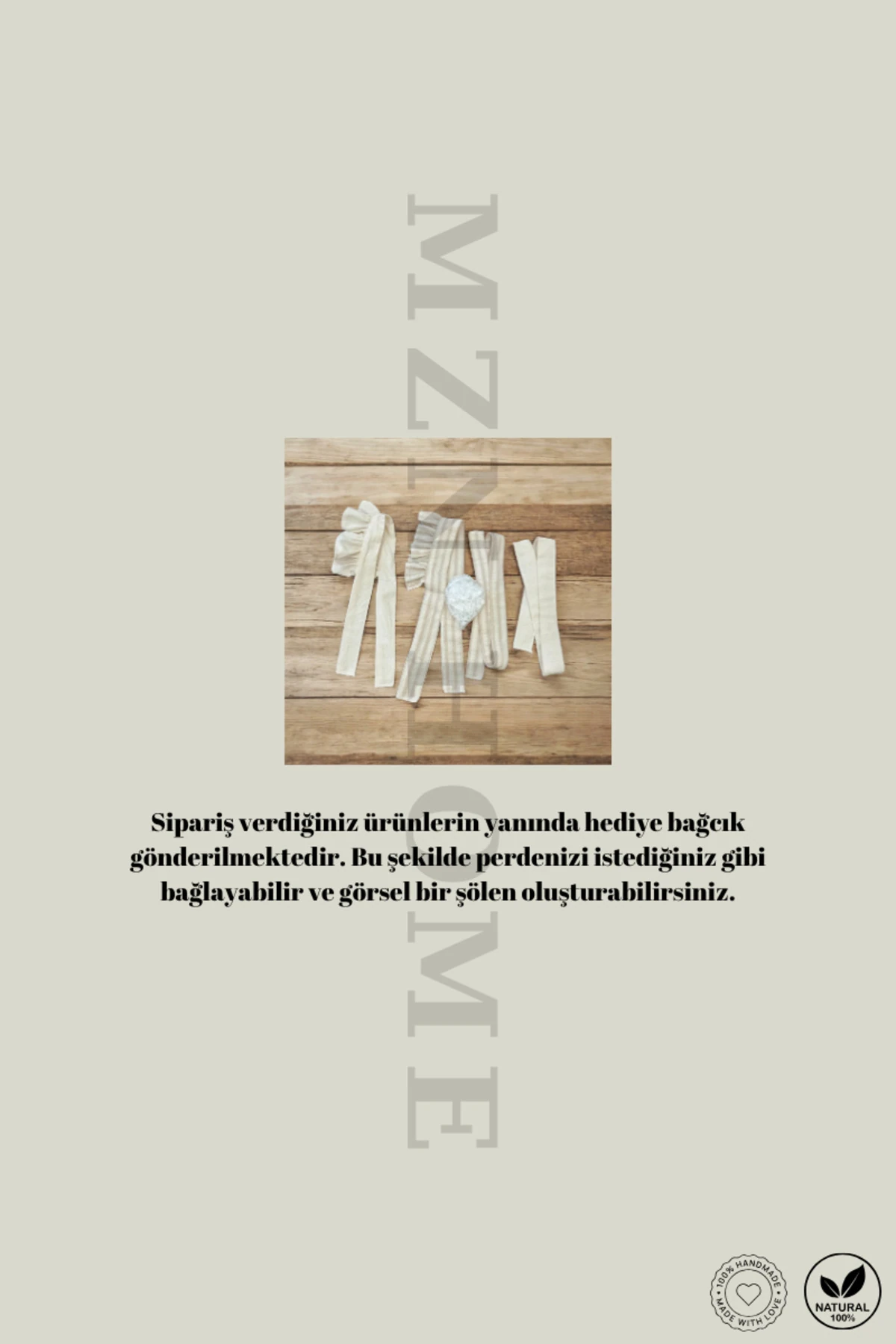 Etekucu Fırfırlı RUSTİK BORU Sütlü Kahve Şeritli Vintage Keten Perde - Bağcık Hediyeli - (EN X BOY)