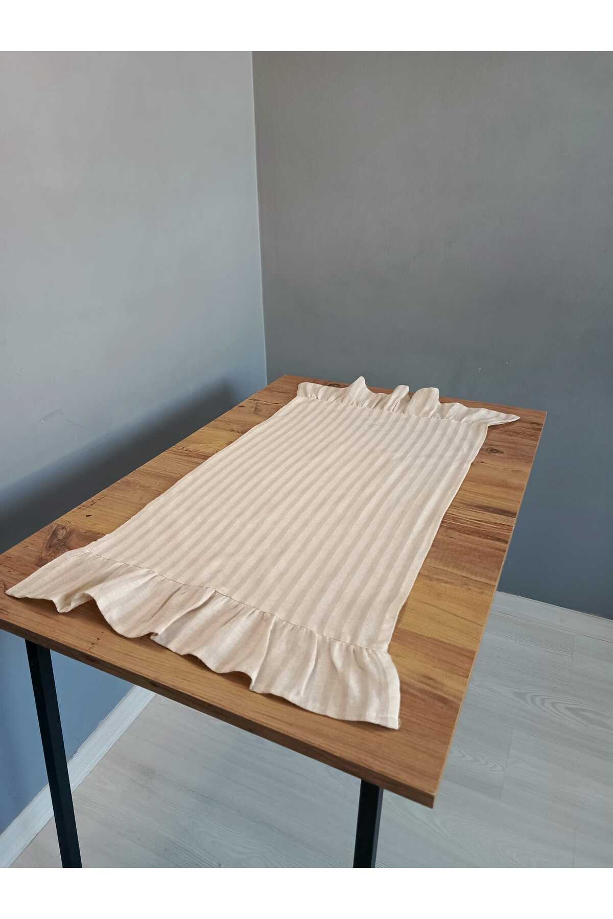 2 Kenar Fırfırlı Keten Runner 40x110