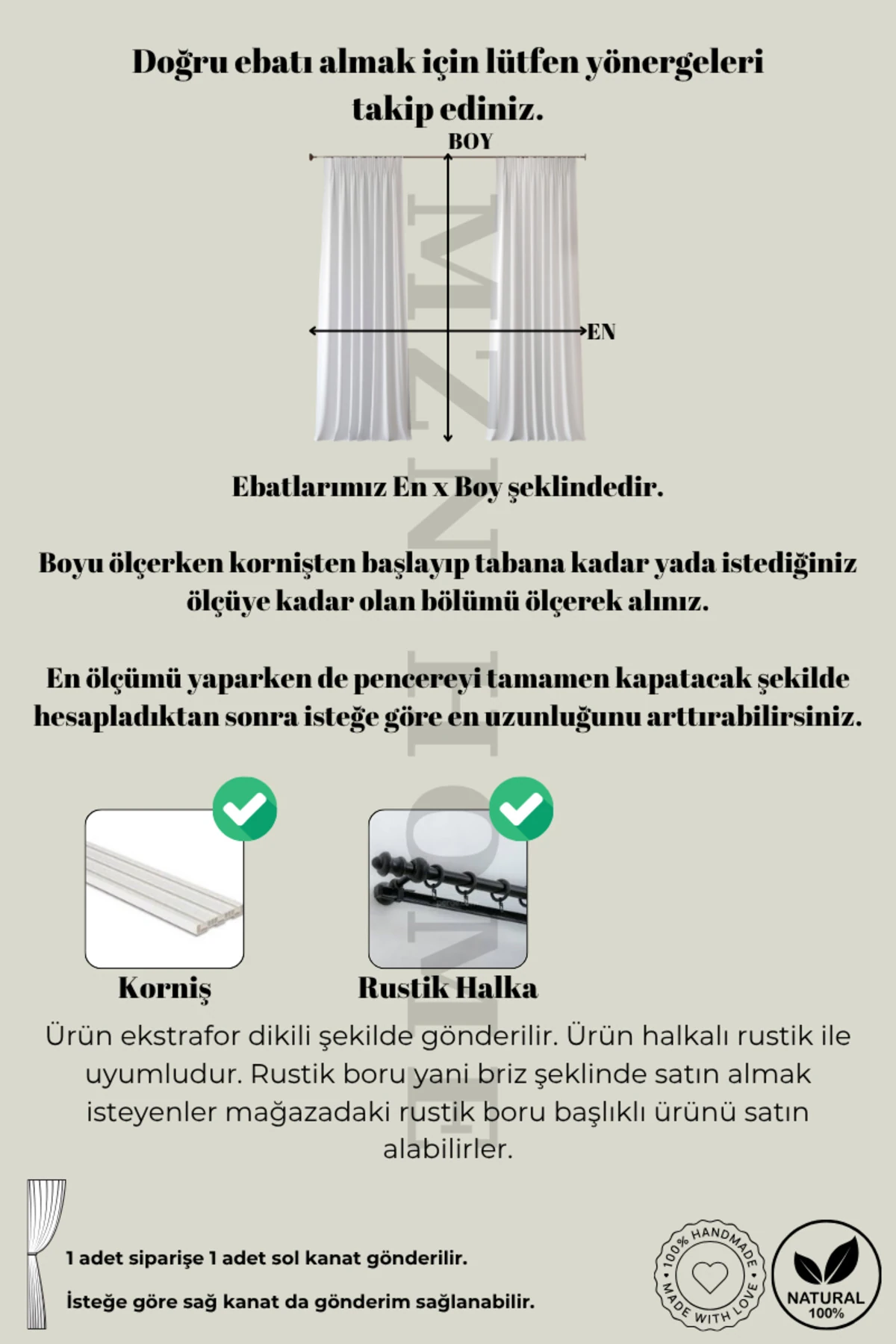 %100 Pamuk Doğal Otantik Şerit Tül Perde (EN X BOY) - Pilesiz