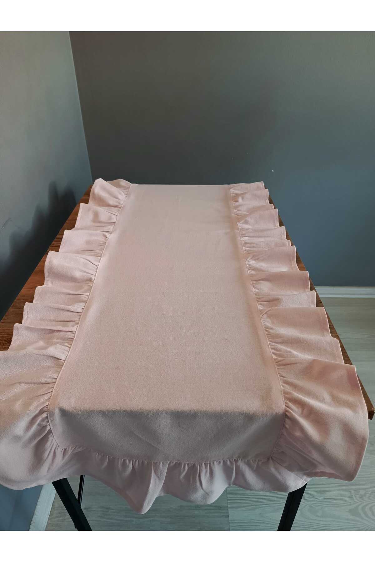 Fırfırlı Natural Keten Runner 50x150