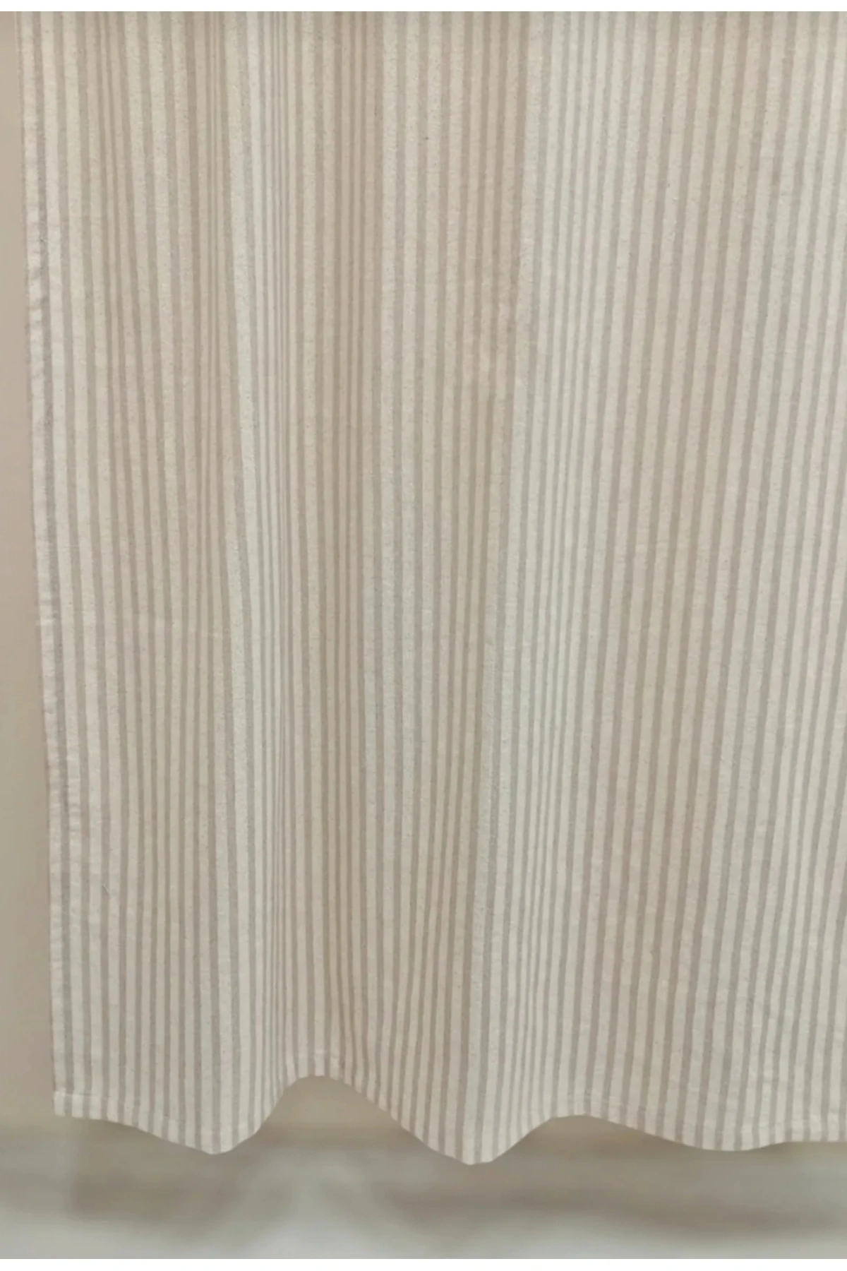 Düz Kenar RUSTİK BORU Sütlü Kahve Şeritli Vintage Keten Perde - Bağcık Hediyeli - (EN X BOY)