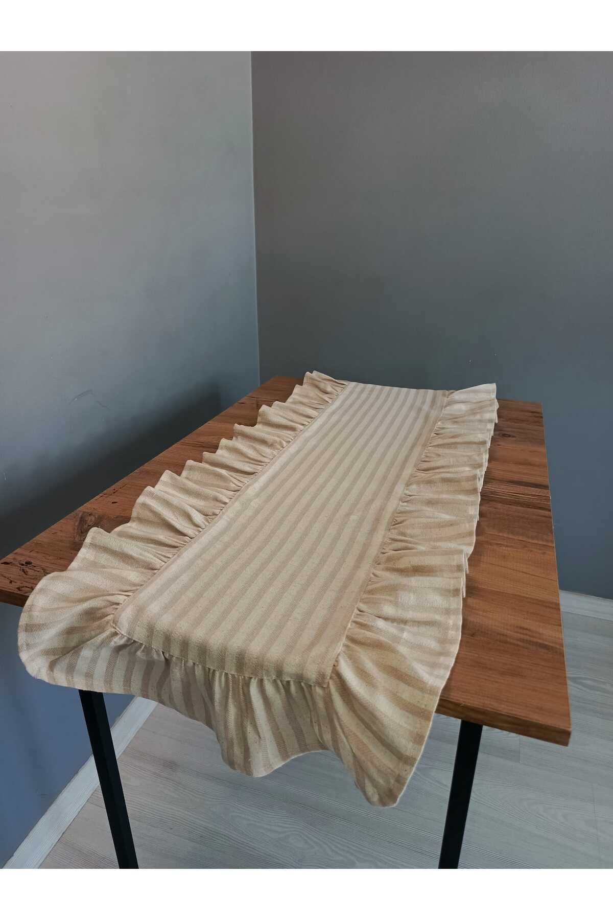 Fırfırlı Natural Keten Runner 40x110