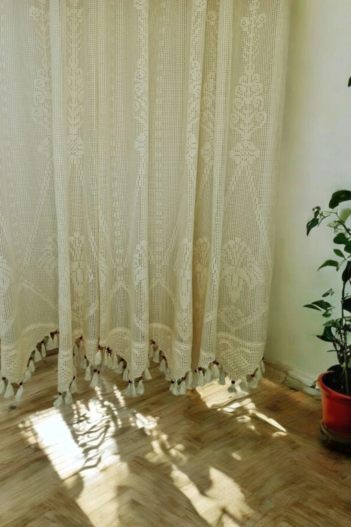 Buldan Makrome Detaylı Vintage Tül Perde (EN X BOY) - Pilesiz