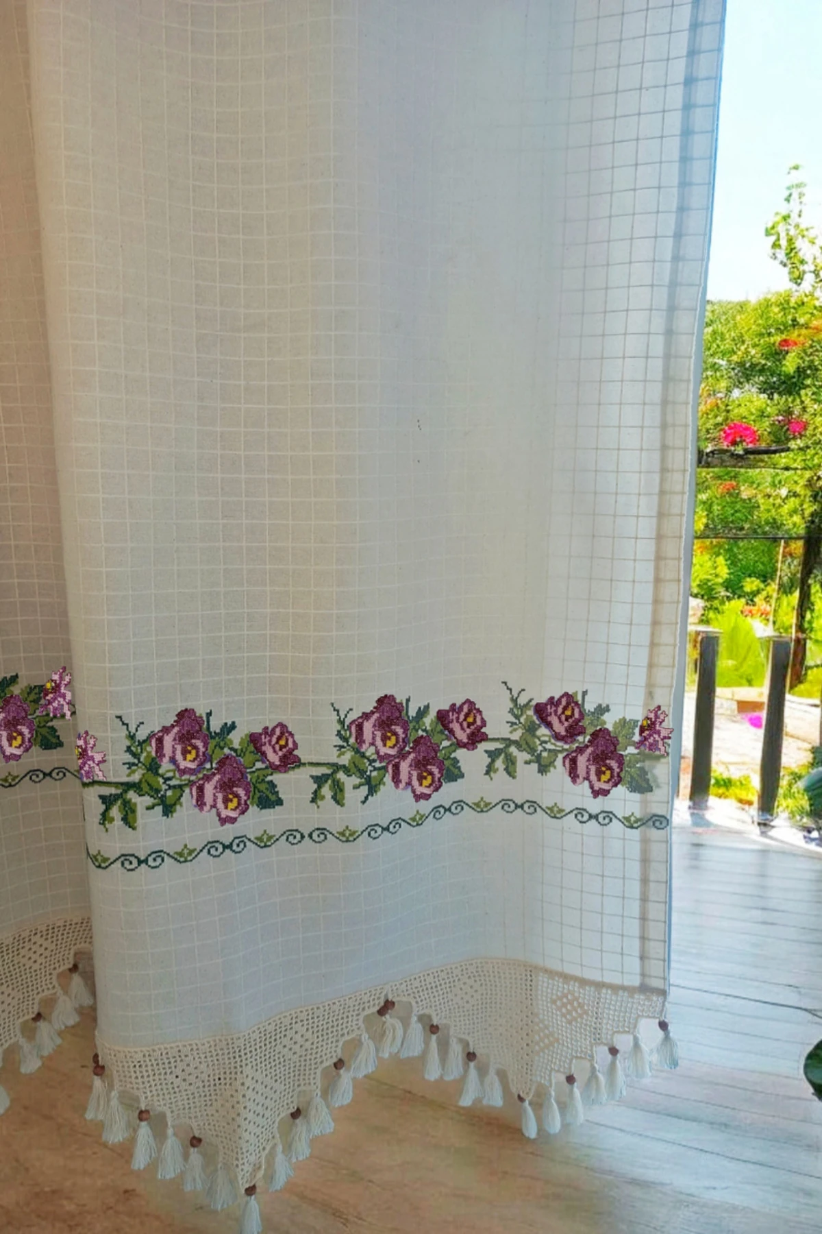 Mor Kanaviçe Işlemeli Monika Perde (EN X BOY) - Pilesiz