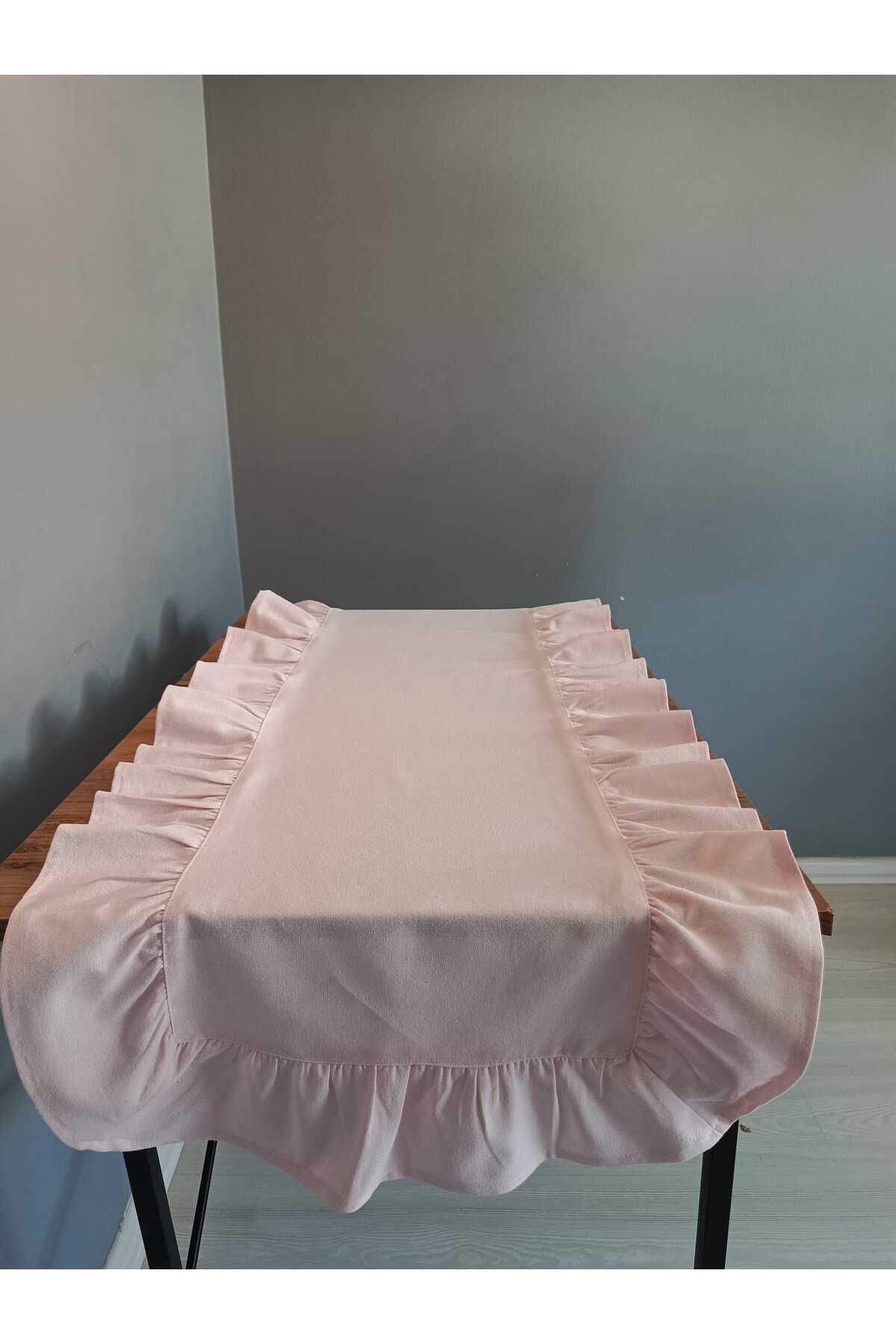 Fırfırlı Natural Keten Runner 50x150