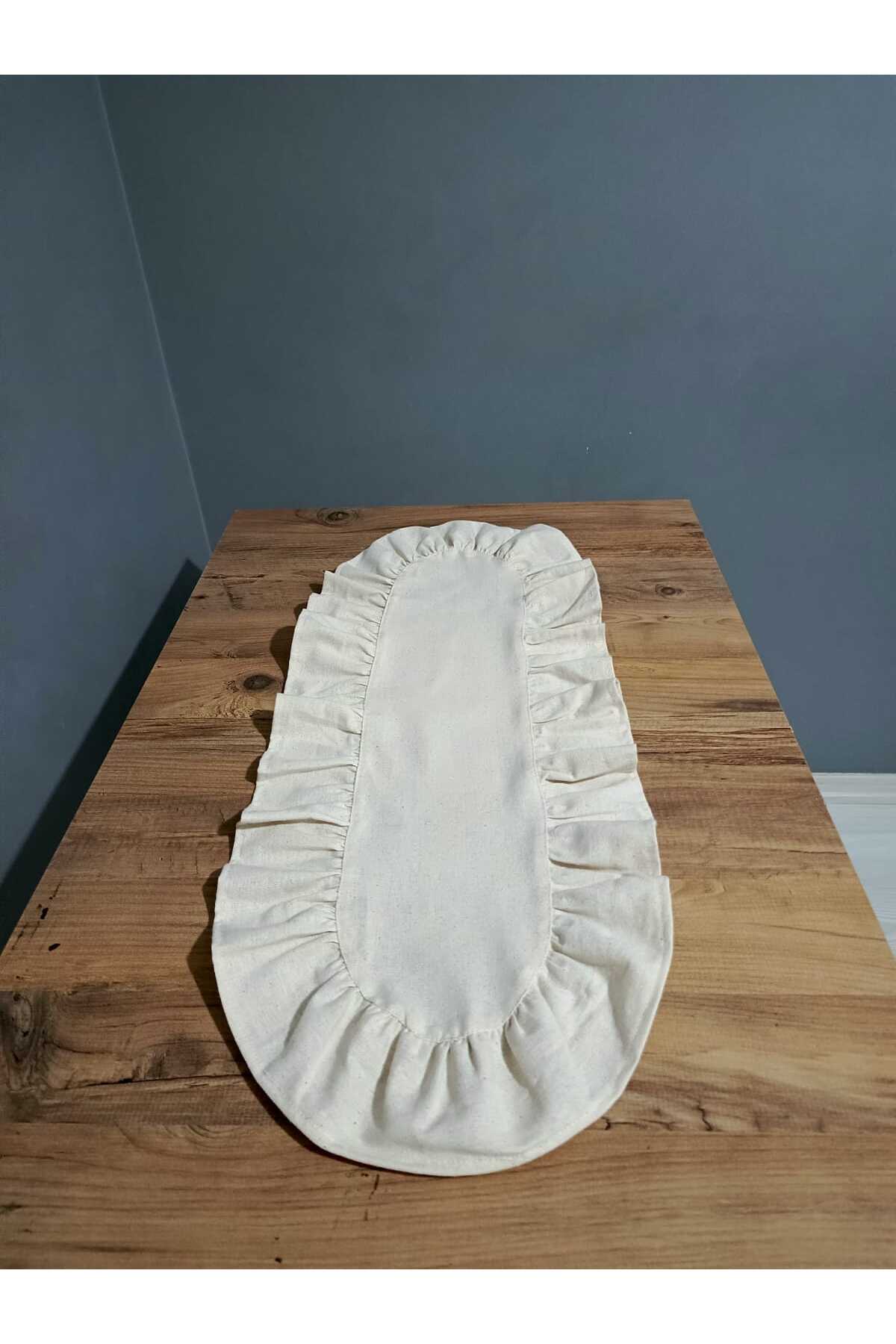 Oval Kenarlı Fırfırlı Keten Runner 40x110