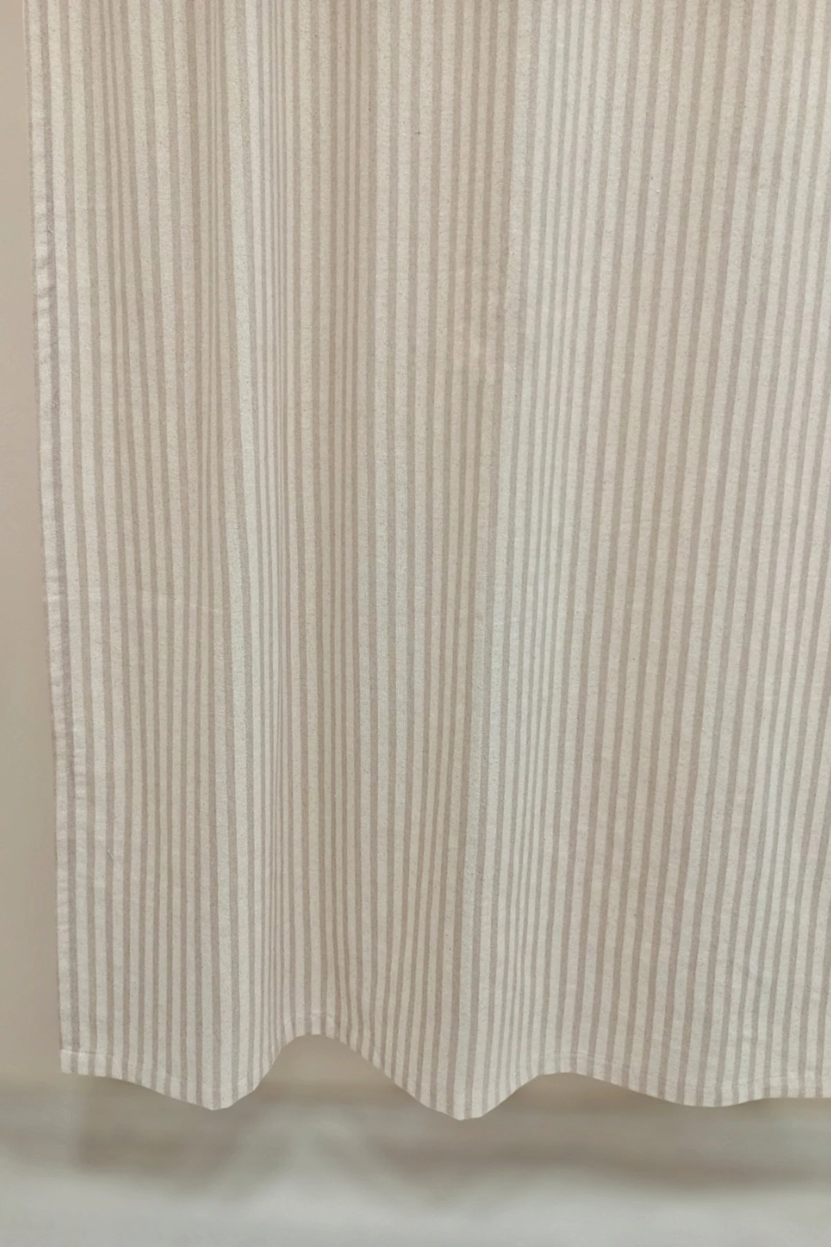 %100 Doğal Pamuk Sütlü Kahve Şerit Desenli Keten Perde (EN X BOY) - Bağcık Hediyeli