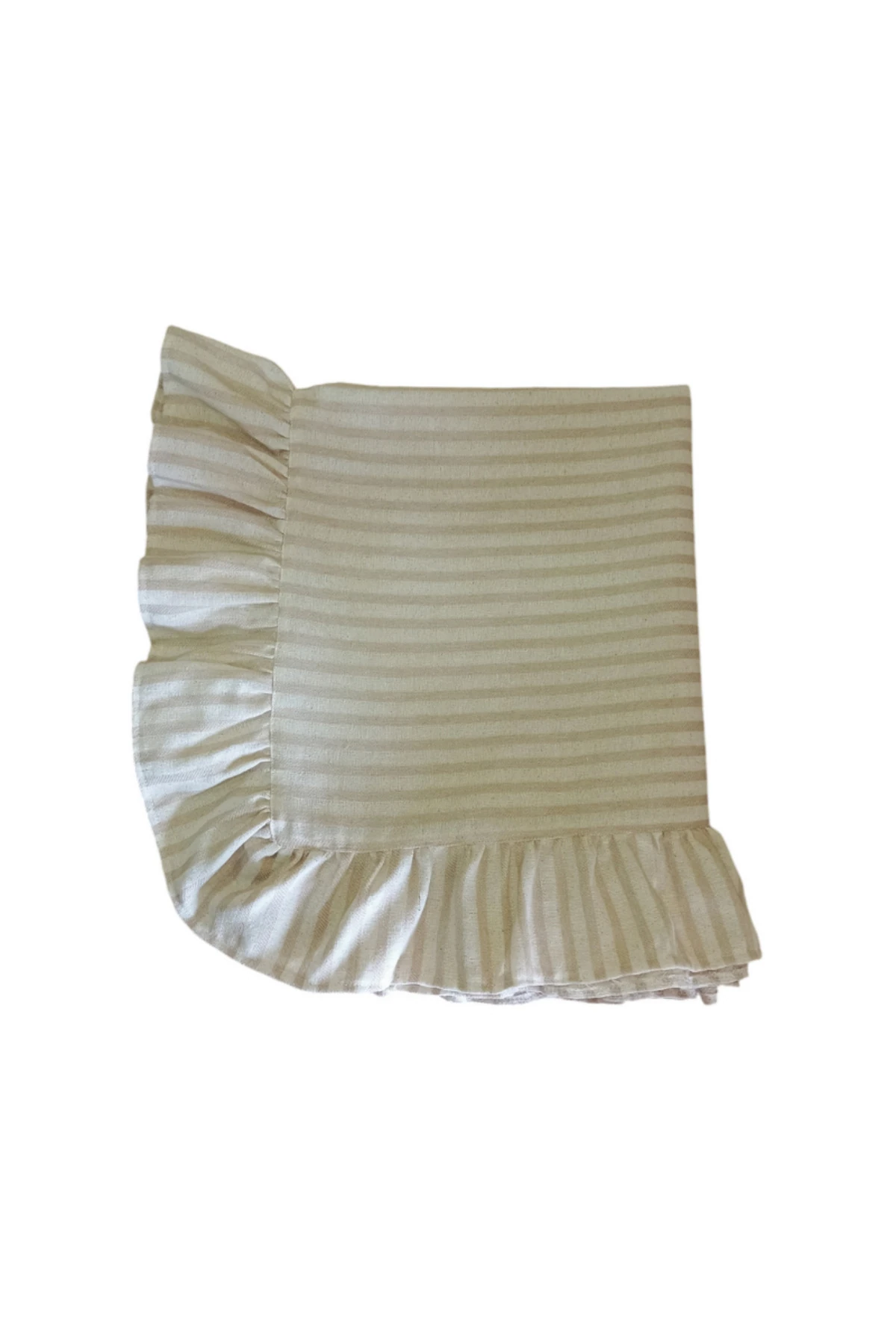 %100 Pamuk Fırfırlı Sütlü Kahve Şeritli Vintage Masa Örtüsü