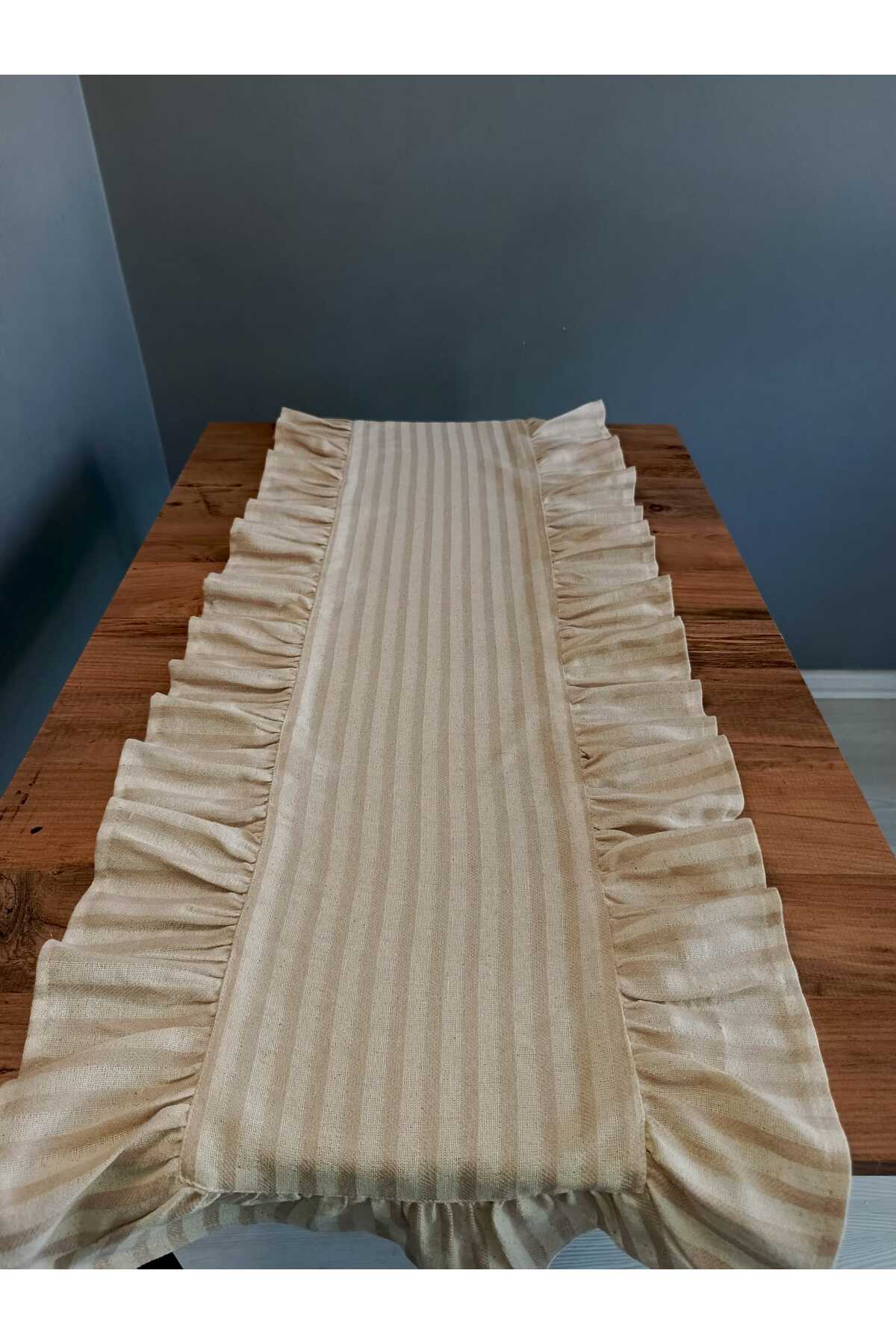 Fırfırlı Natural Keten Runner 40x110