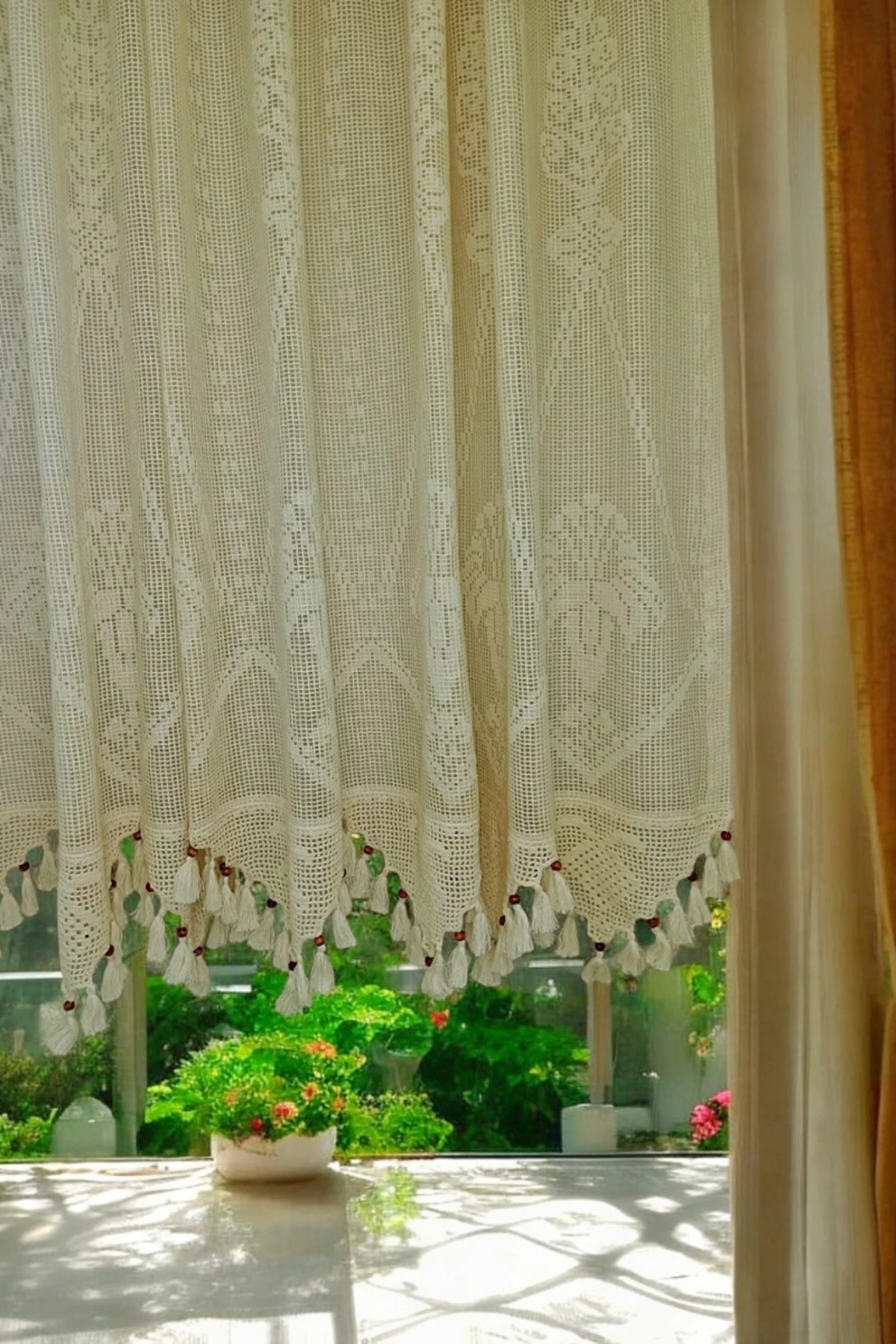 Buldan Makrome Detaylı Vintage Tül Perde (EN X BOY) - Pilesiz