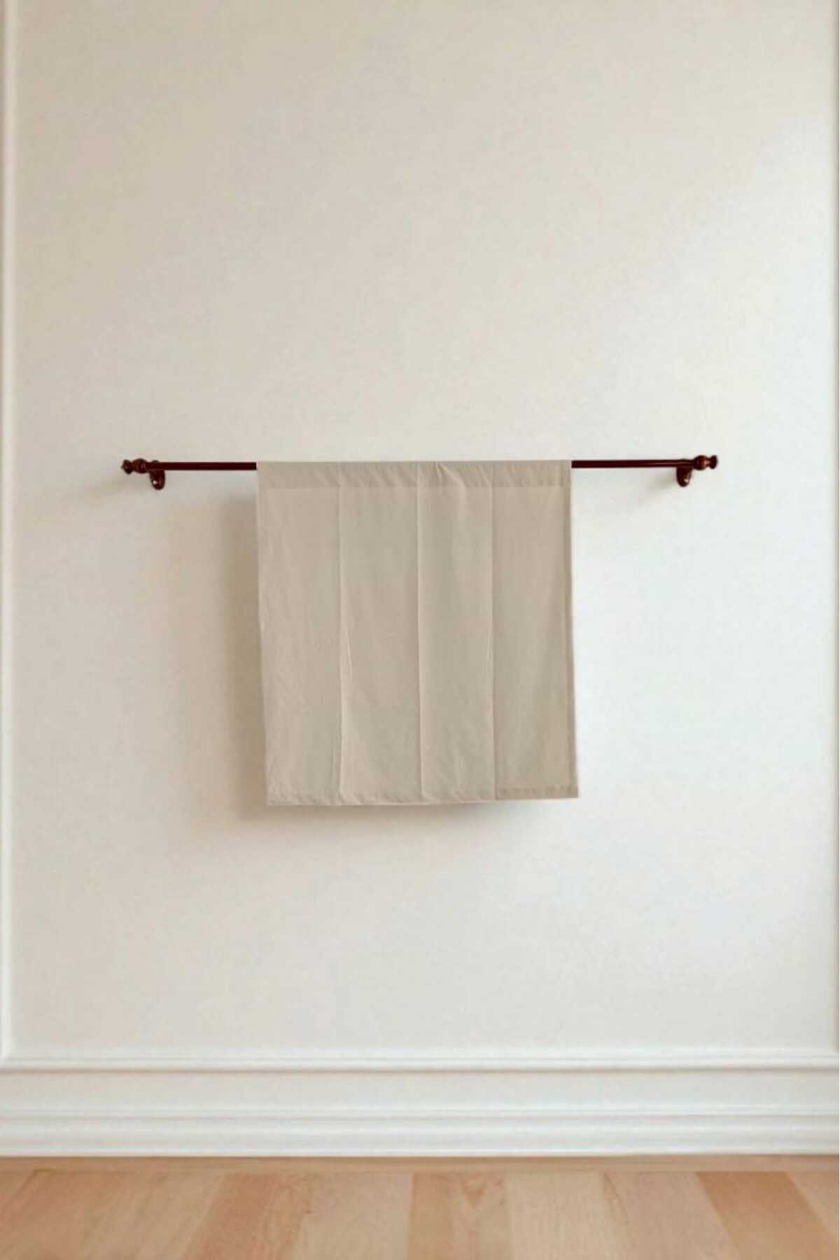 Düz Kenar RUSTİK BORU Bej Vintage Keten Perde - Bağcık Hediyeli - (EN X BOY)