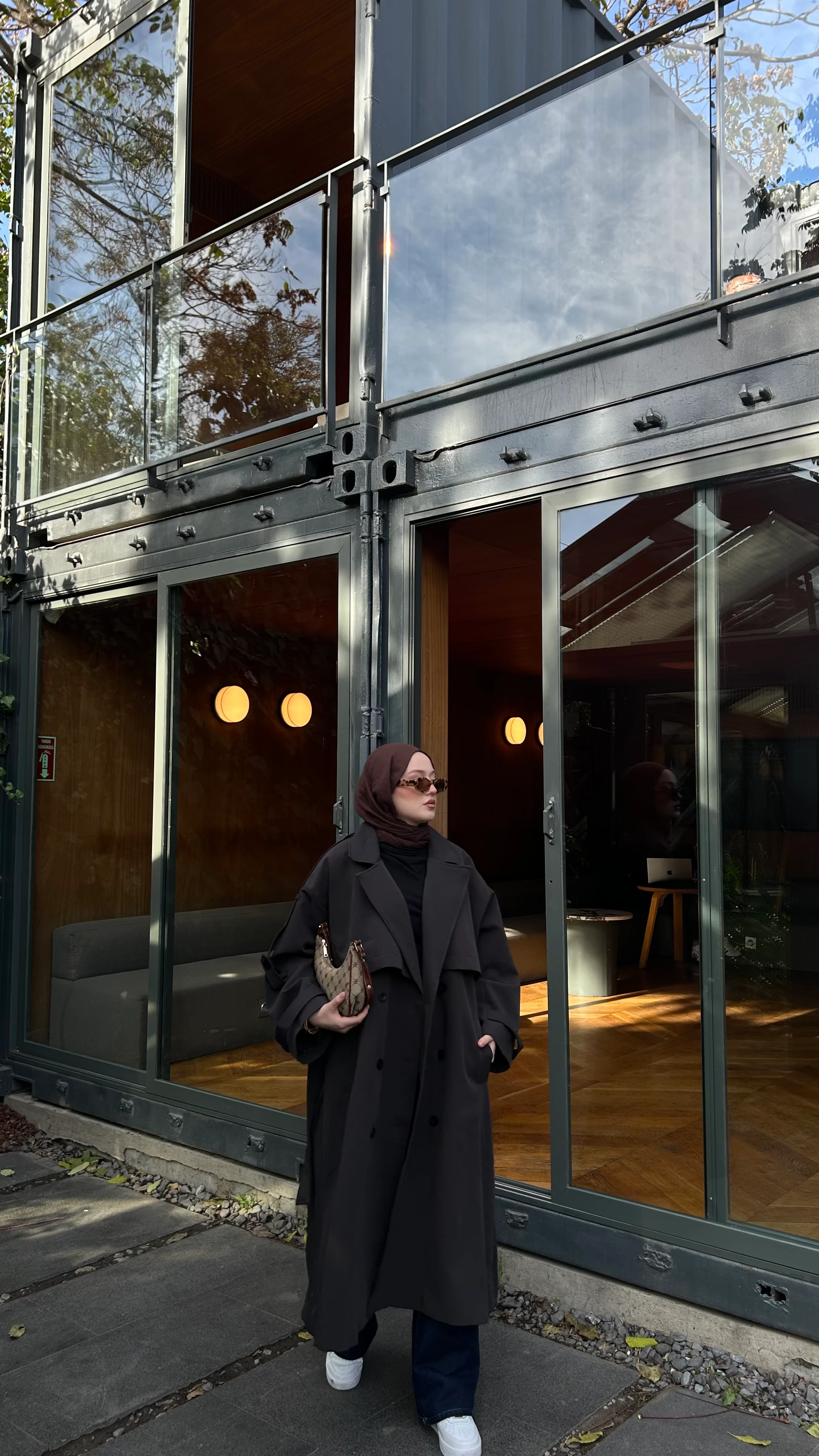 Oversize Uzun Kuşaklı Trençkot-Acı Kahve