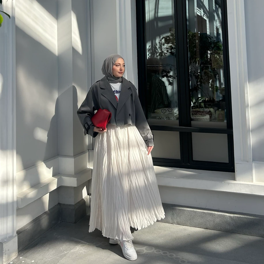 Beyaz Vual Crush Etek