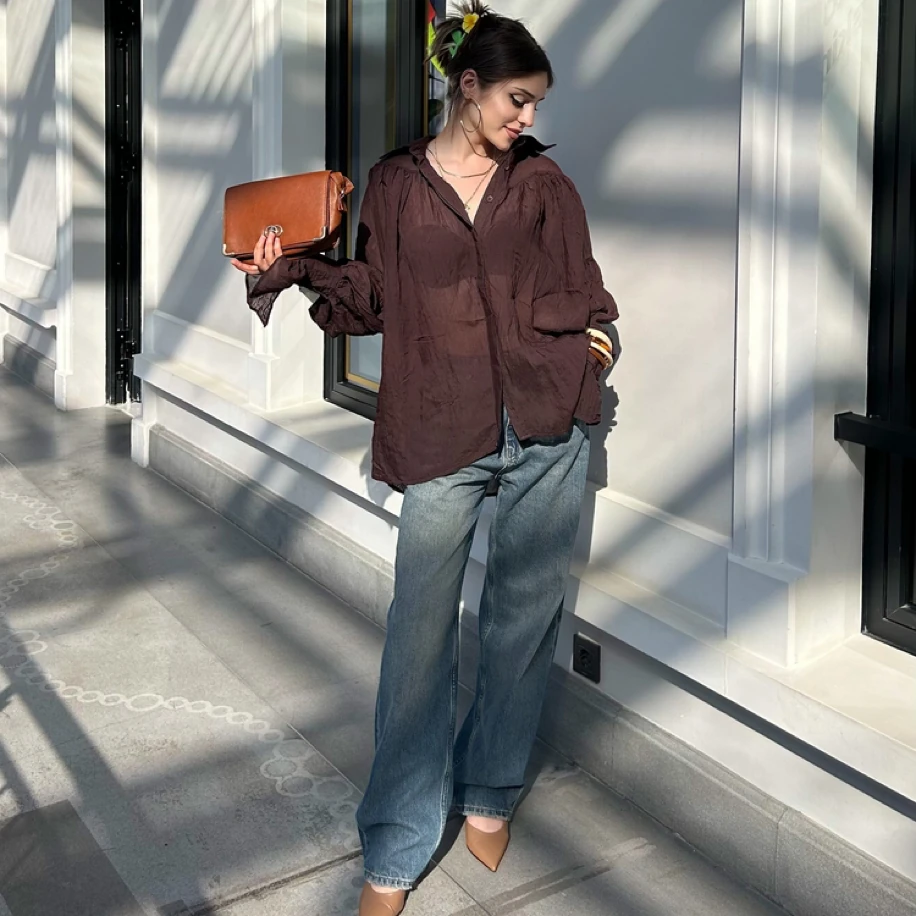 Kahverengi Tül Gömlek