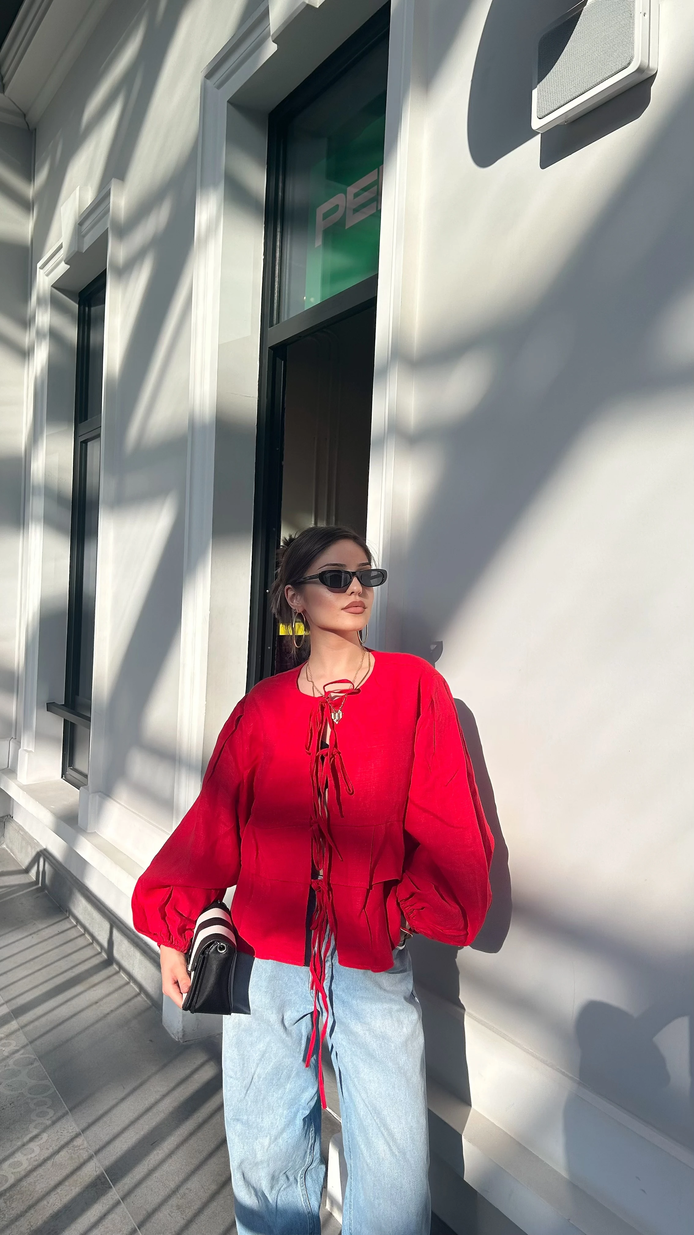 Kırmızı Costa Keten Bluz